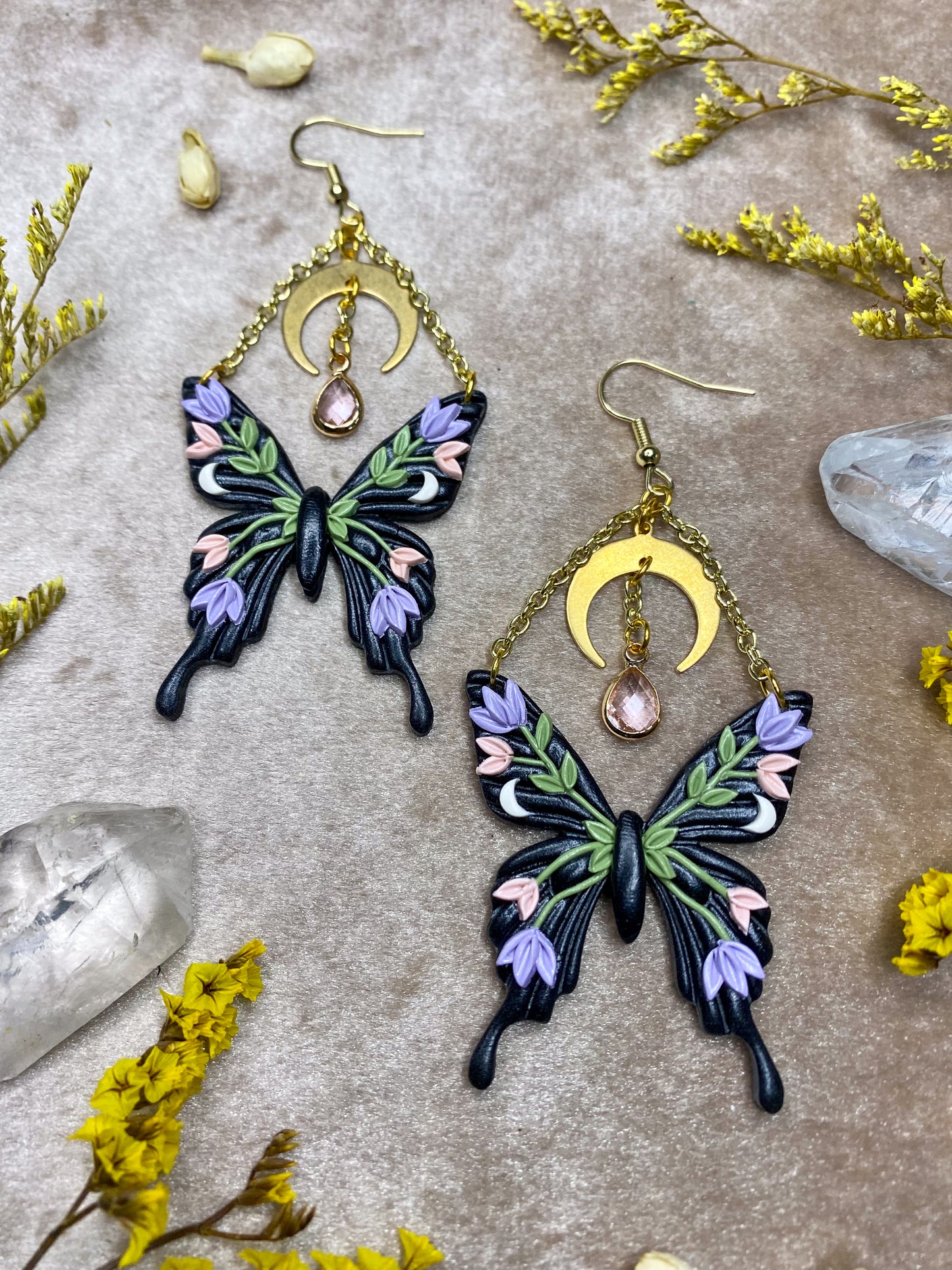 Pink and Purple Floral Butterfly Earrings