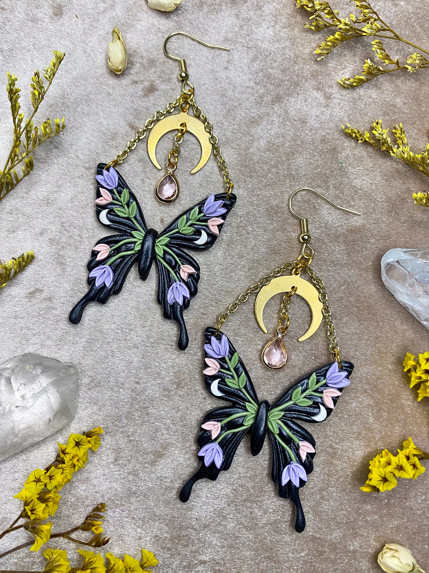 Pink and Purple Floral Butterfly Earrings