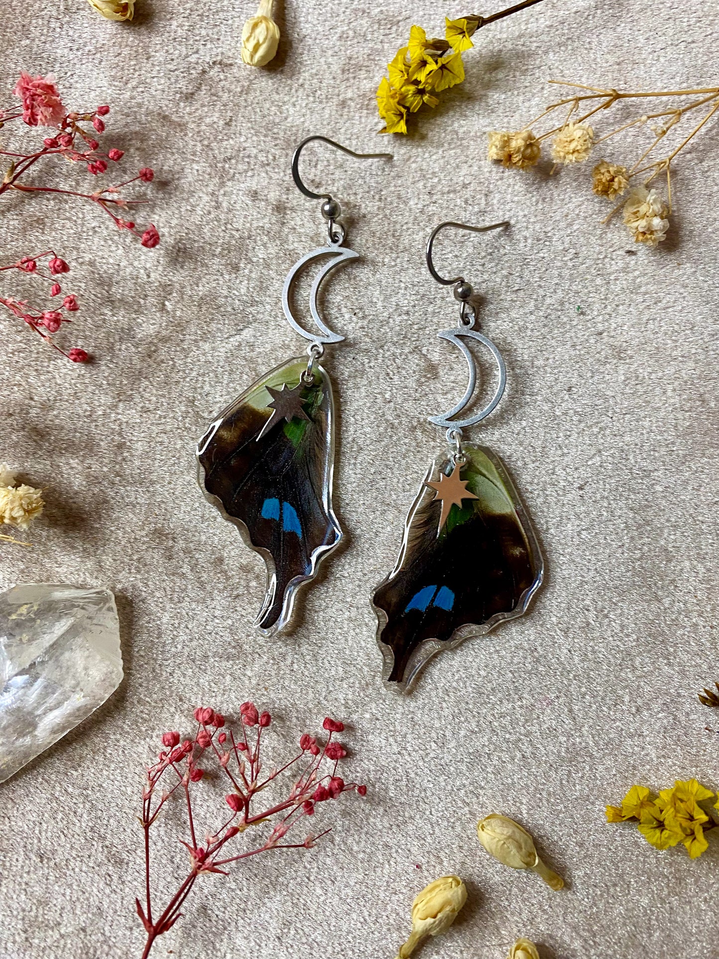 Purple Spotted Swallowtail Butterfly Wing Earrings