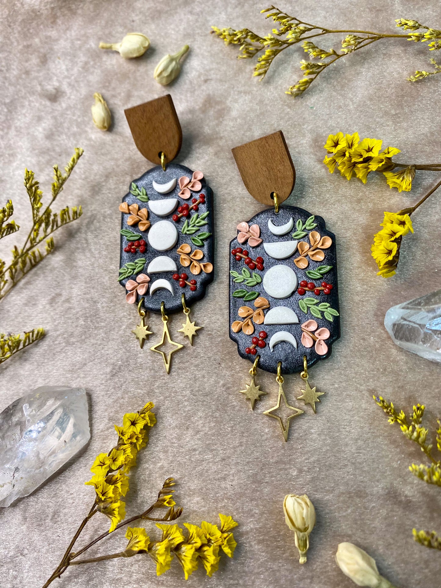 Harvest Floral Moon Earrings