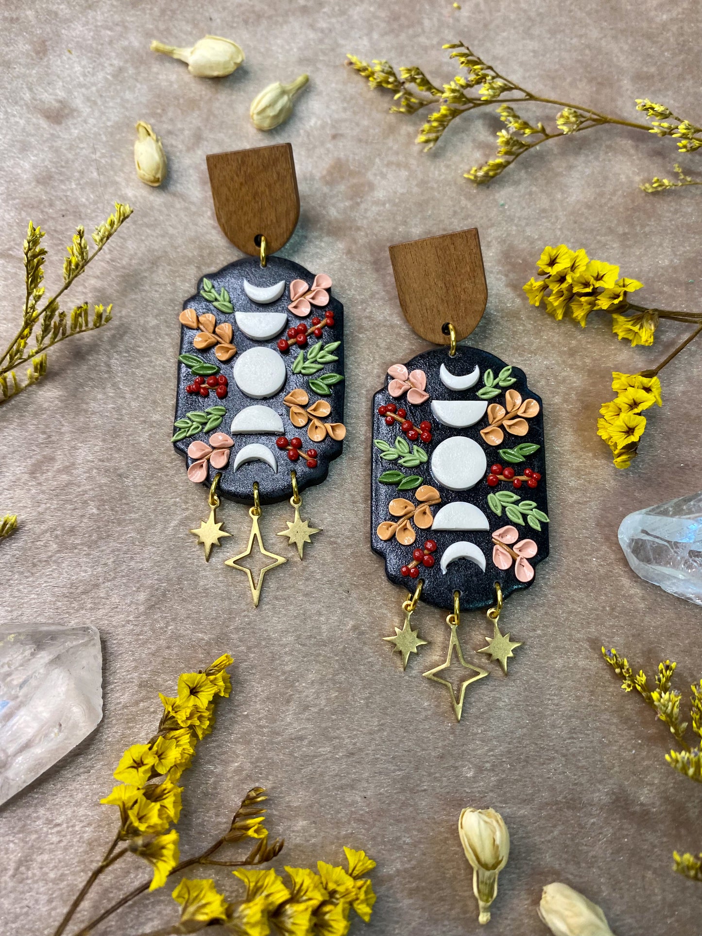 Harvest Floral Moon Earrings