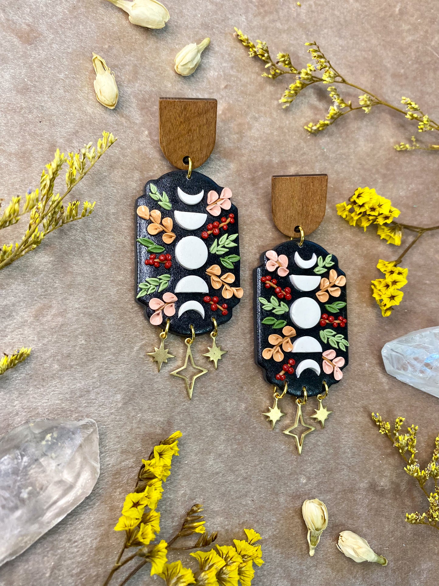 Harvest Floral Moon Earrings
