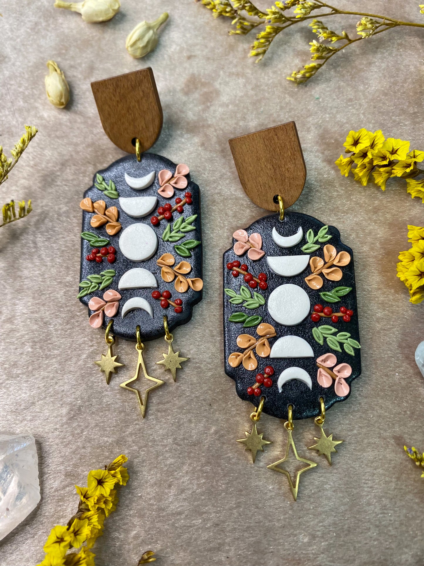 Harvest Floral Moon Earrings