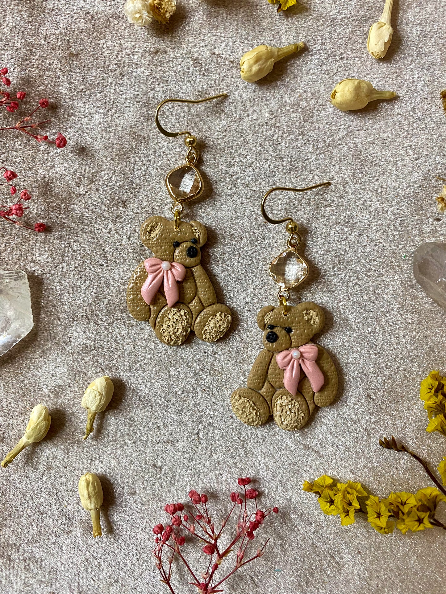 Golden Teddy Bear Earrings