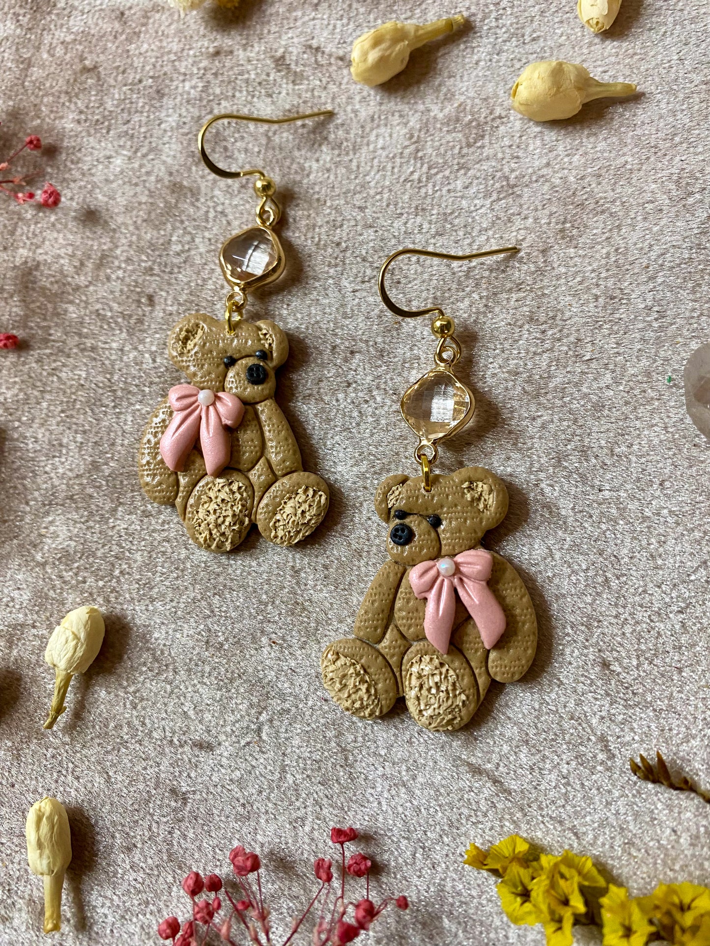 Golden Teddy Bear Earrings