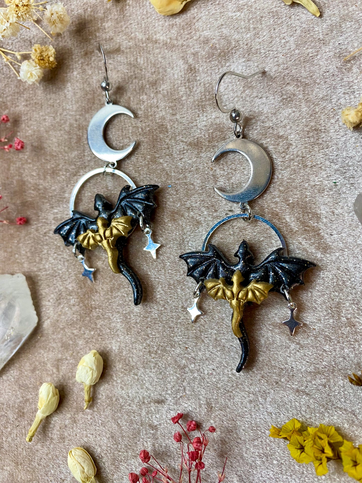Dragon Rider Black and Gold Mini Dragon Earrings