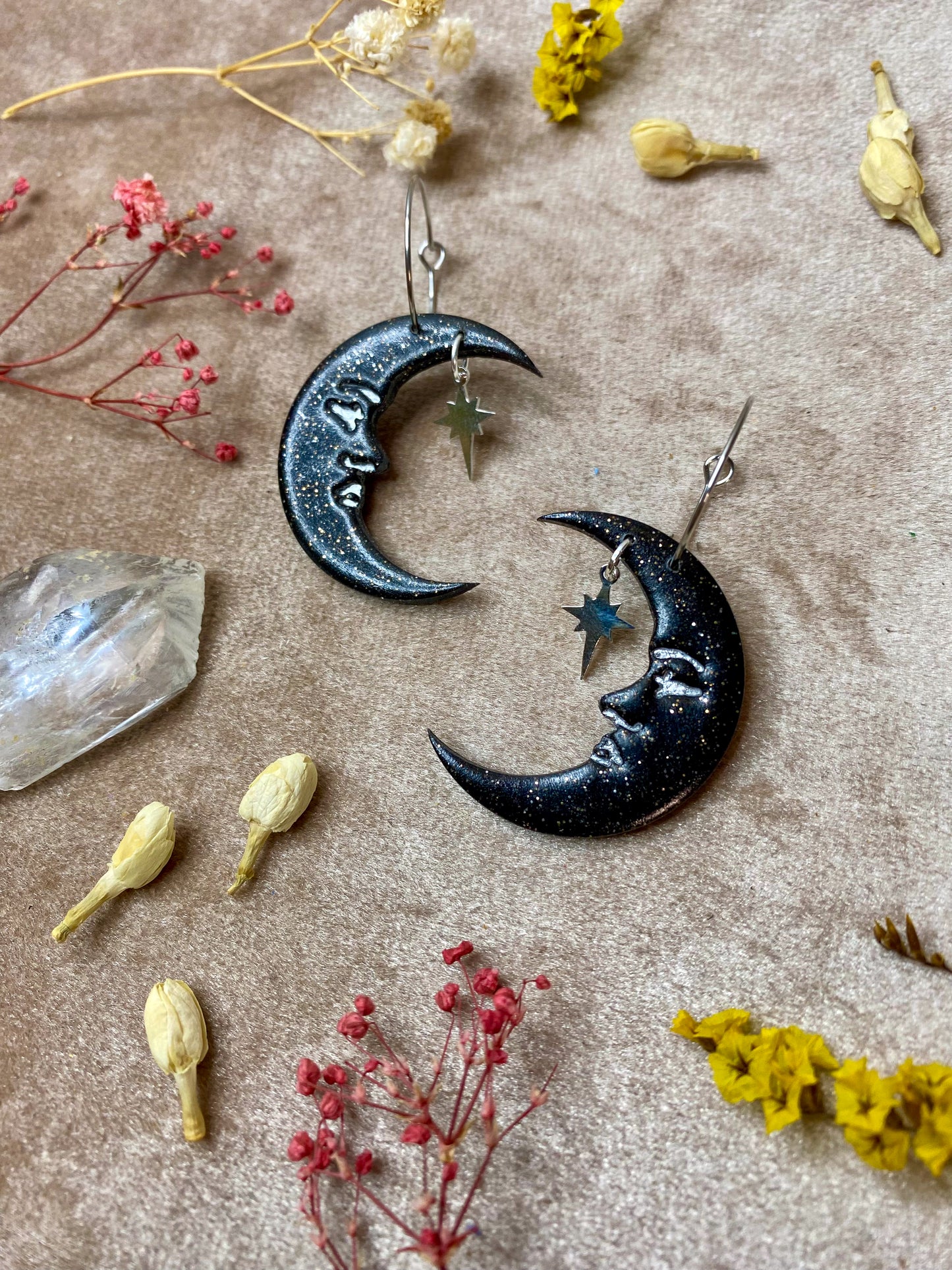 Glittery Moon Hoop Earrings