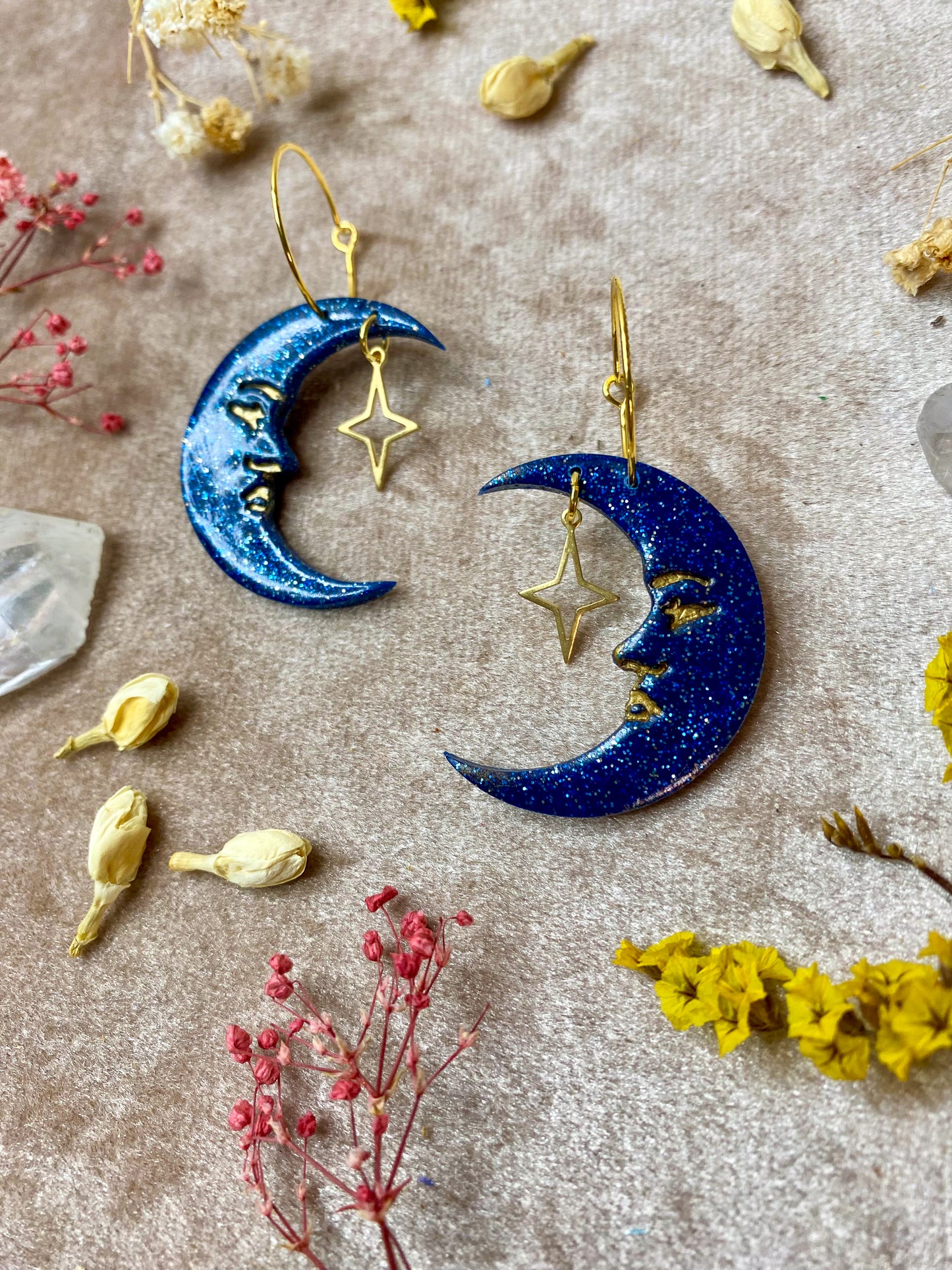 Glittery Moon Hoop Earrings