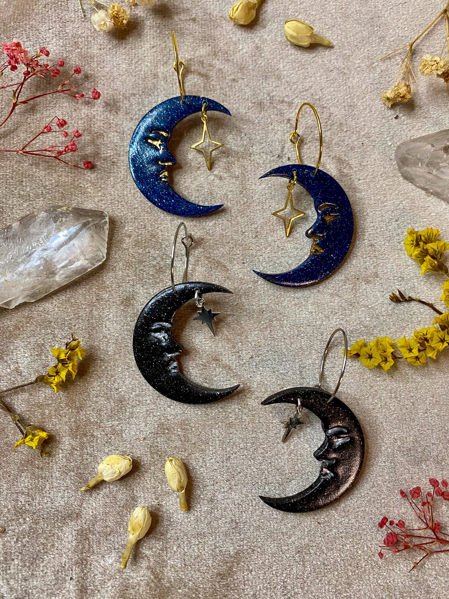 Glittery Moon Hoop Earrings
