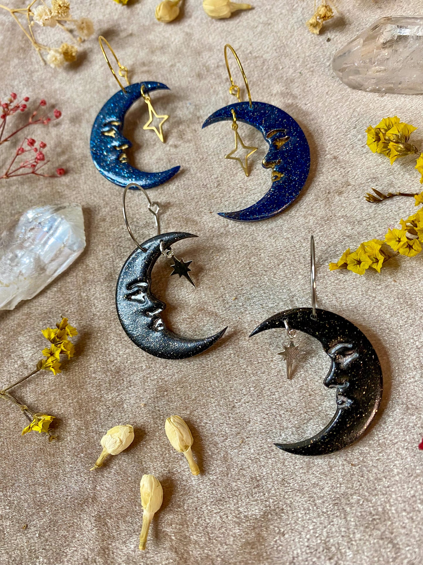 Glittery Moon Hoop Earrings