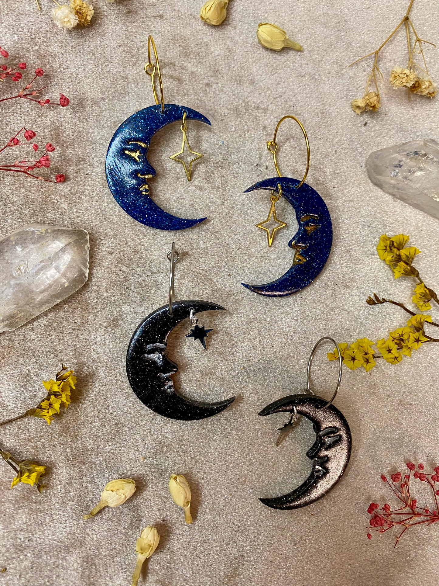 Glittery Moon Hoop Earrings