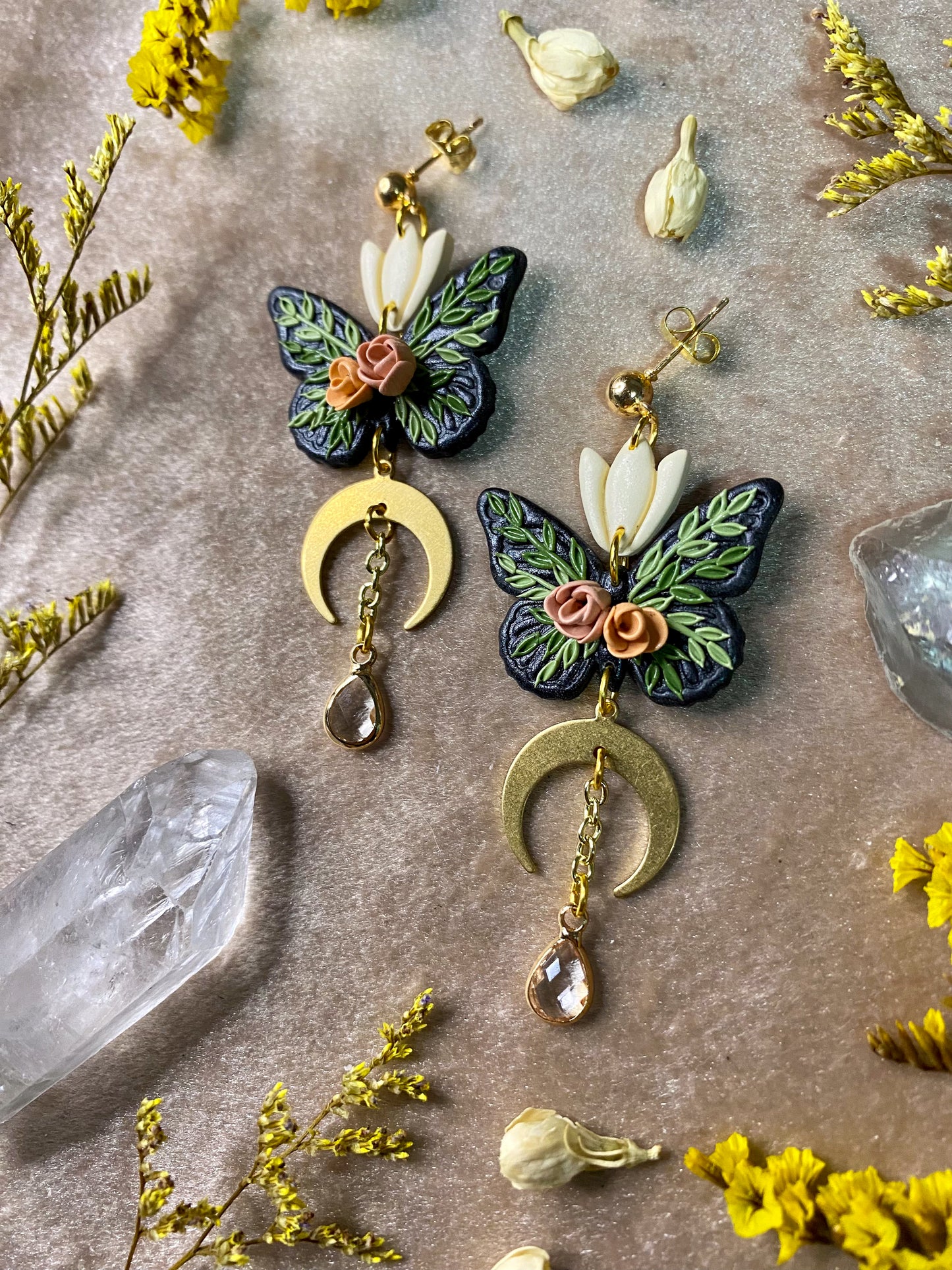 Rose and Tulip Butterfly Earrings
