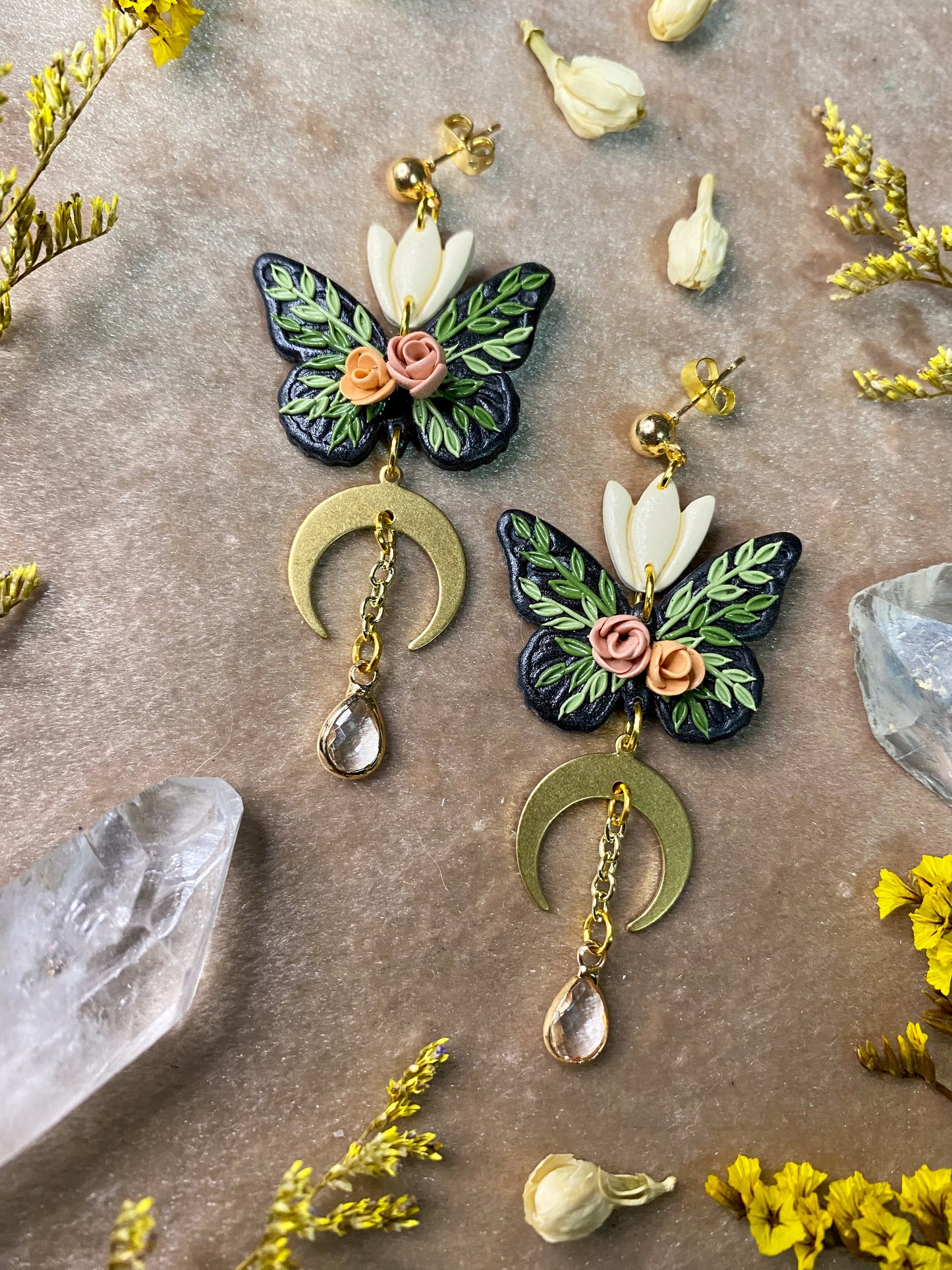 Rose and Tulip Butterfly Earrings