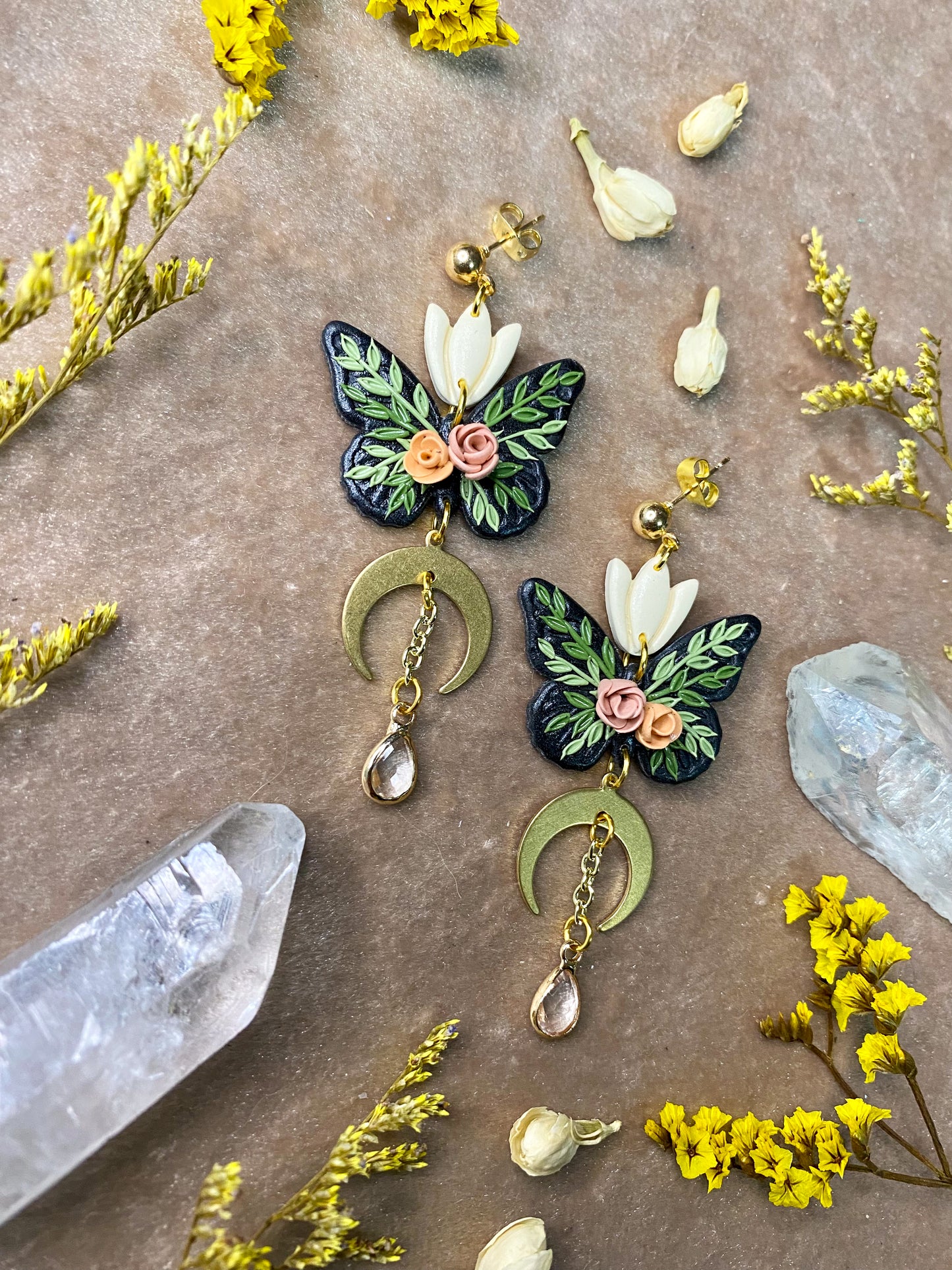 Rose and Tulip Butterfly Earrings