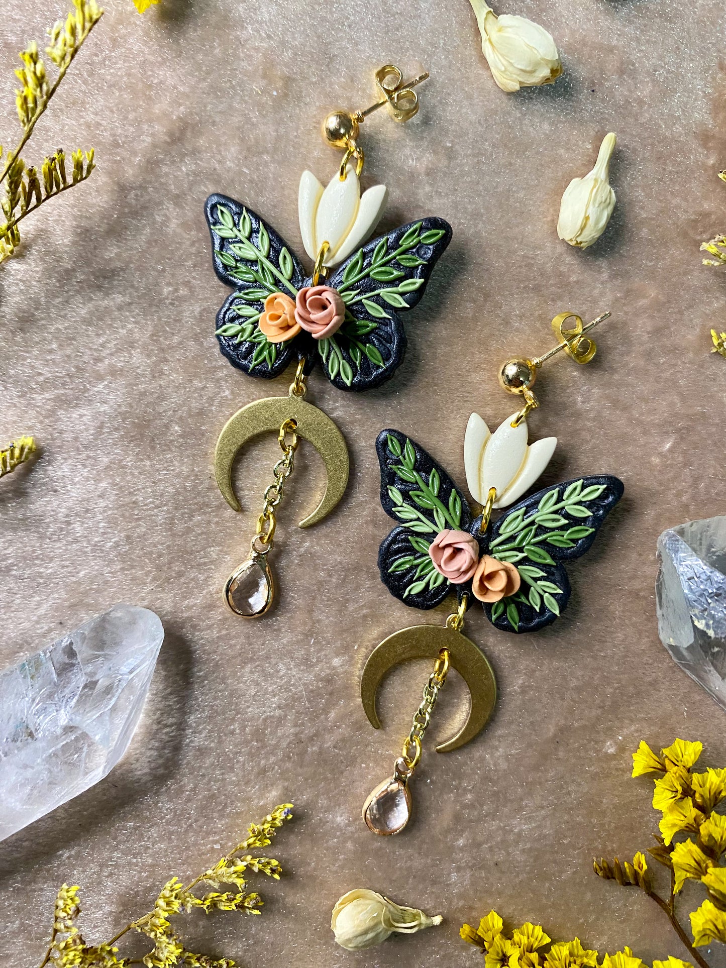Rose and Tulip Butterfly Earrings