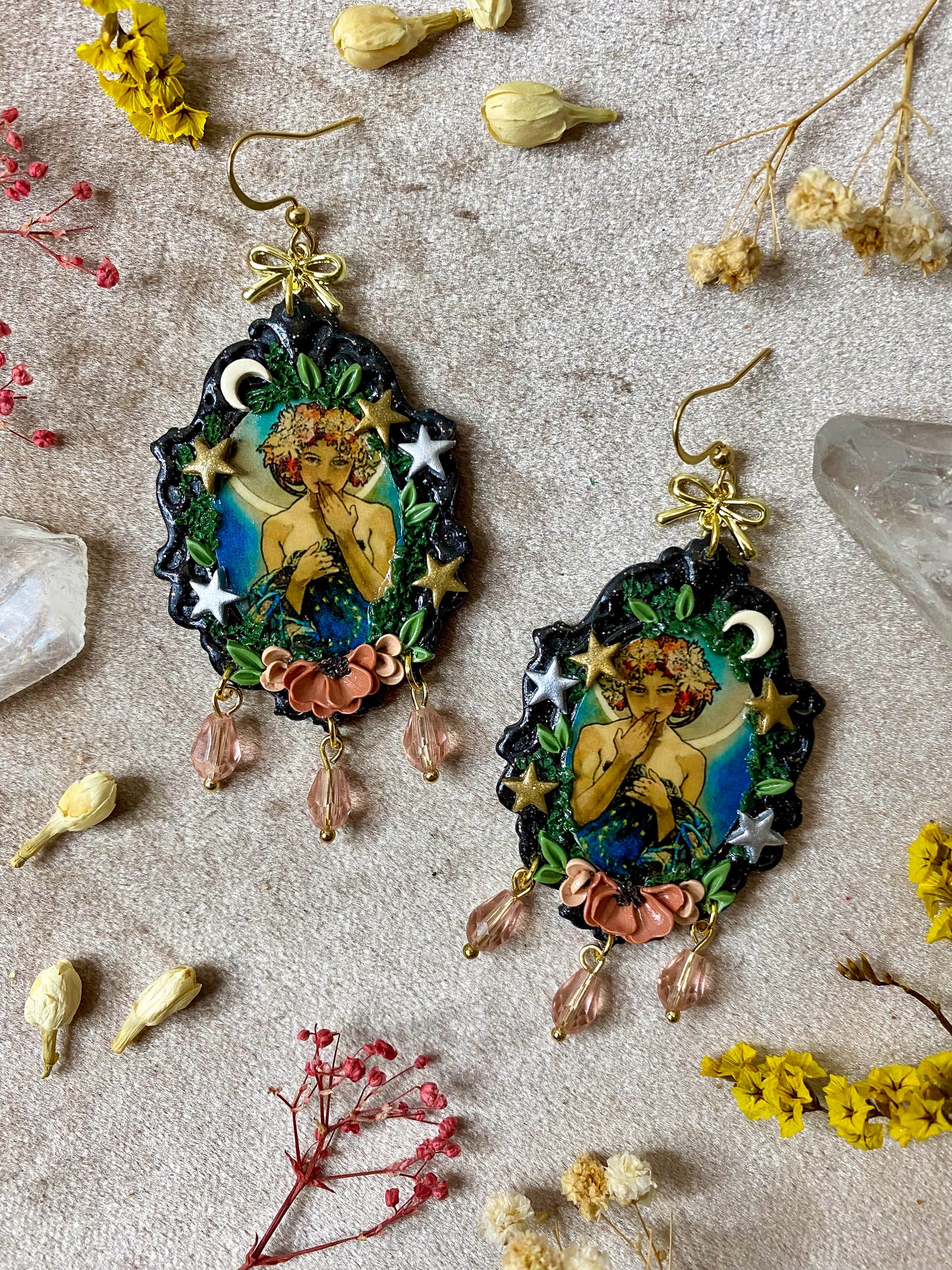 Mucha's "The Moon" Painting Earrings
