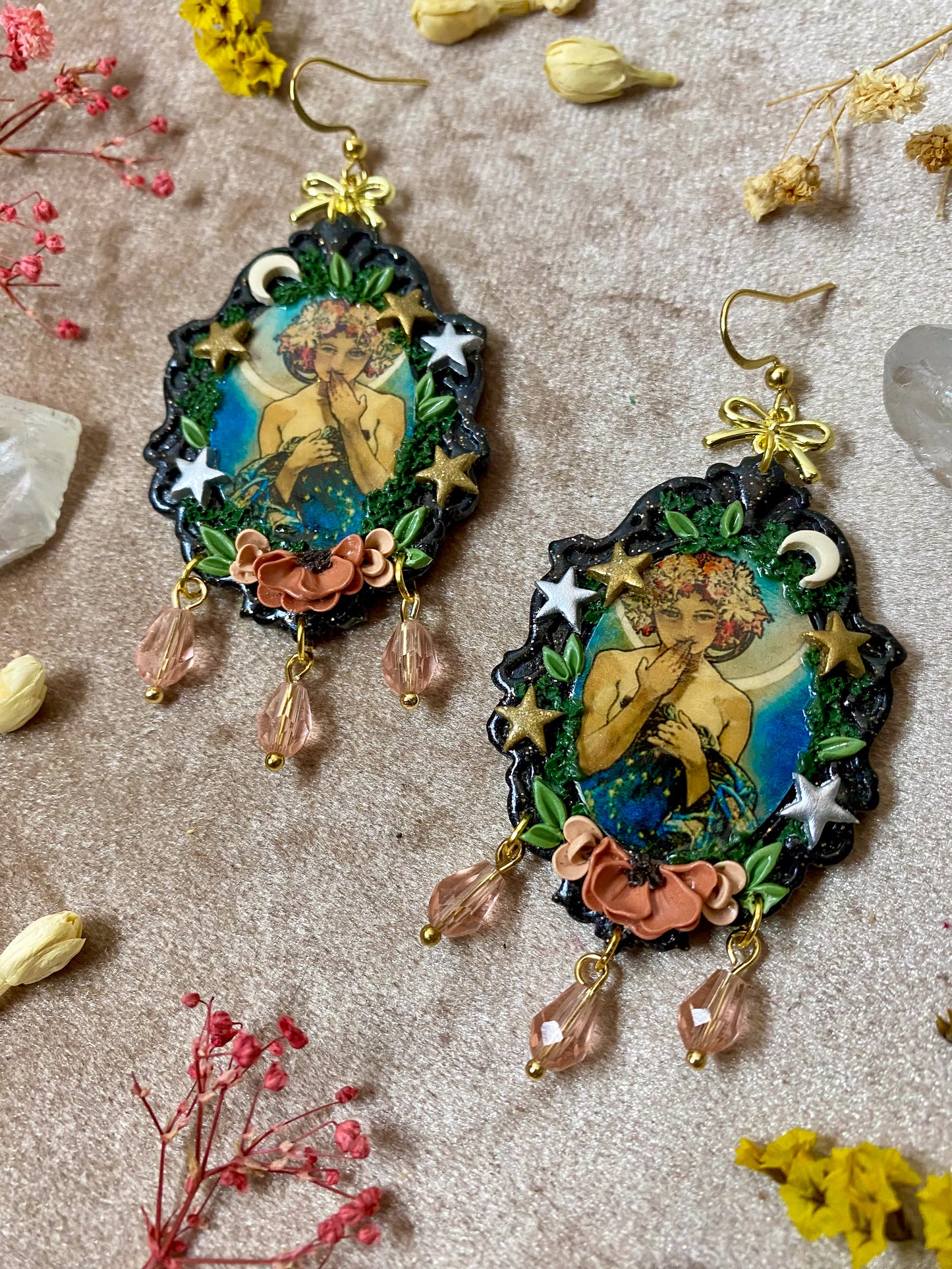 Mucha's "The Moon" Painting Earrings