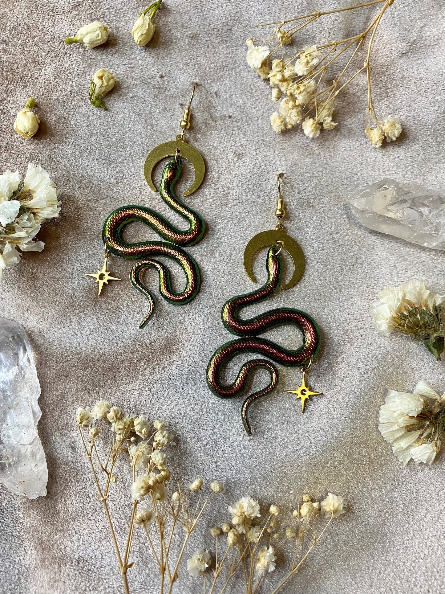 Emerald Boa Snake Earrings