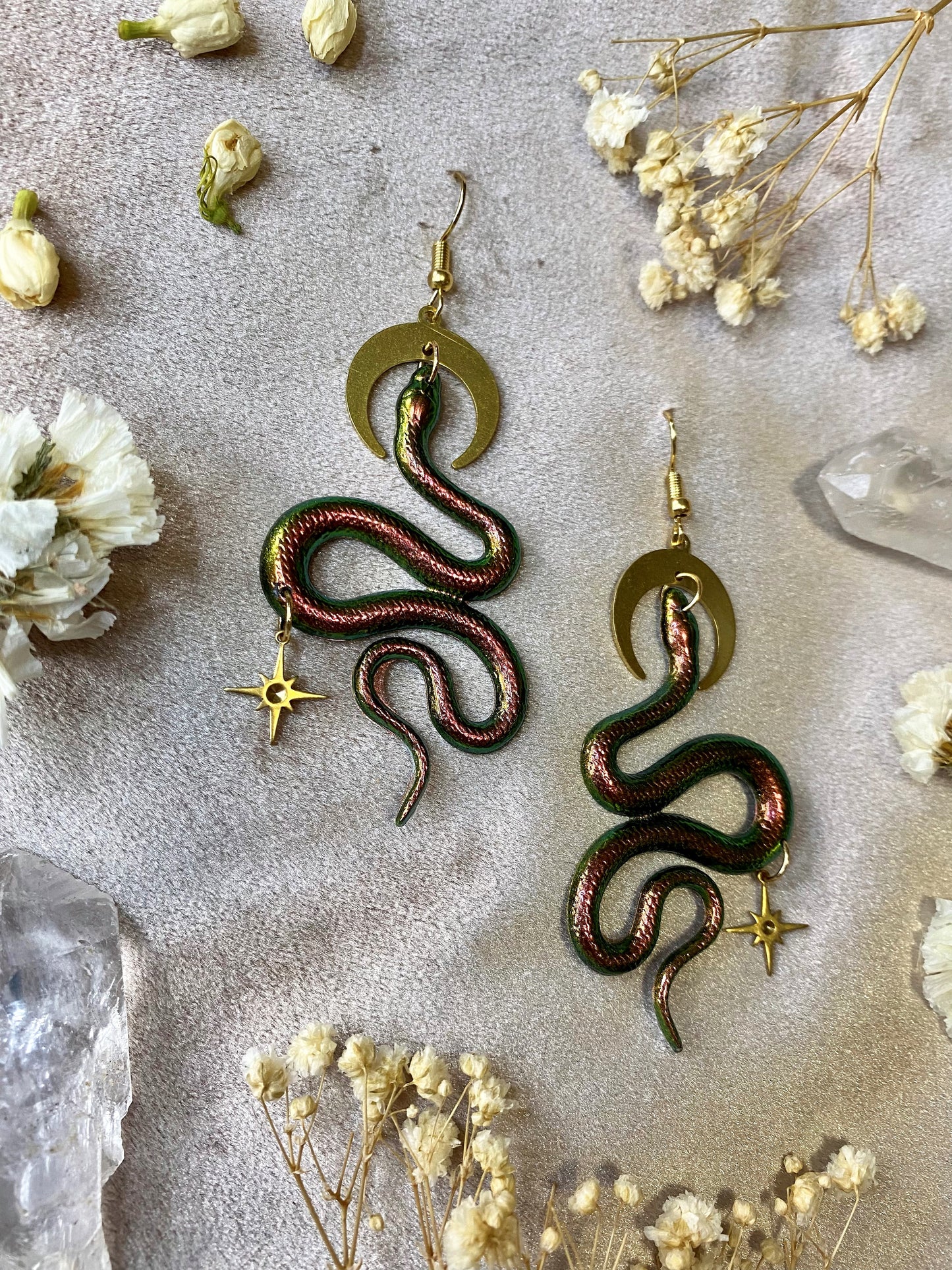 Emerald Boa Snake Earrings