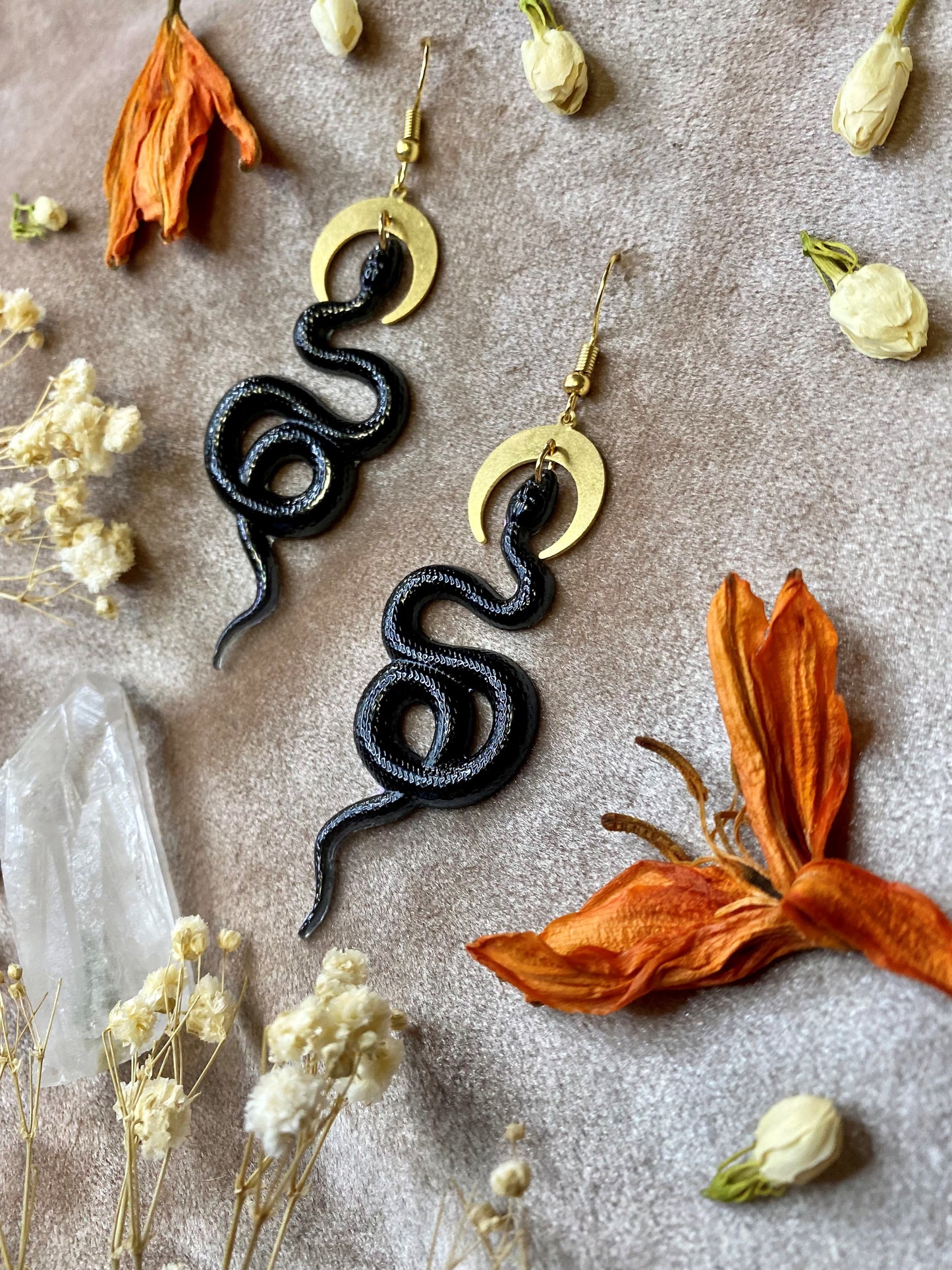 Black Mamba Coil Snake Earrings