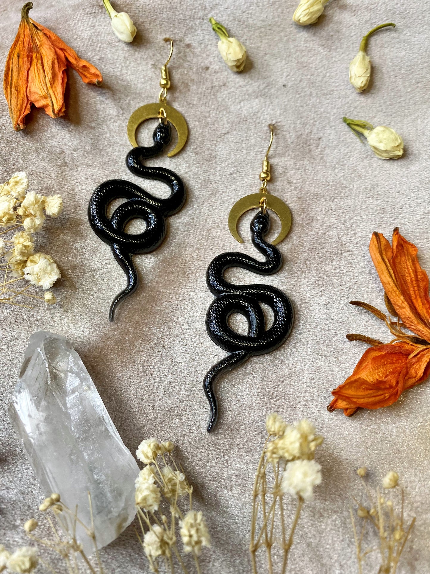 Black Mamba Coil Snake Earrings