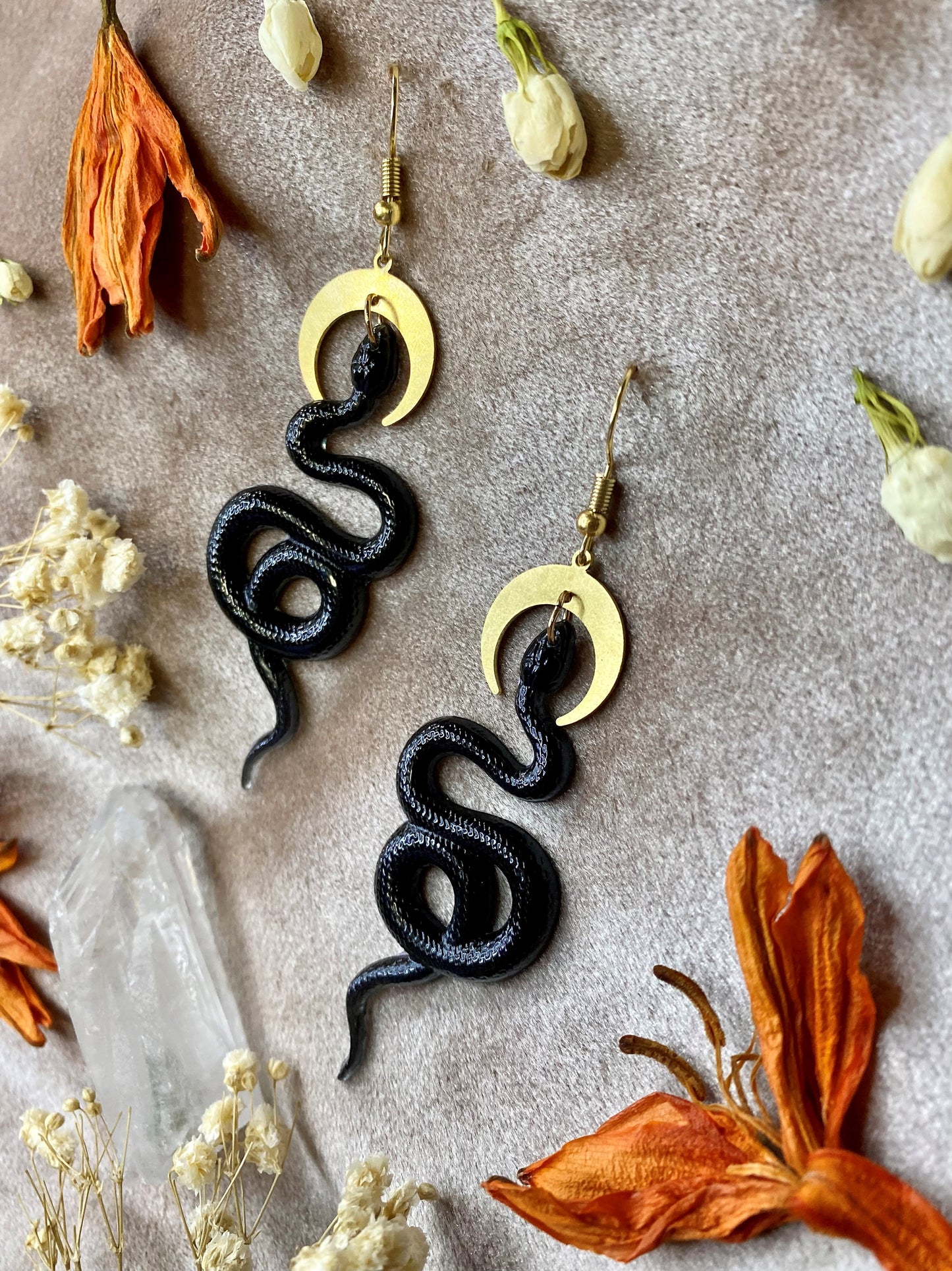 Black Mamba Coil Snake Earrings