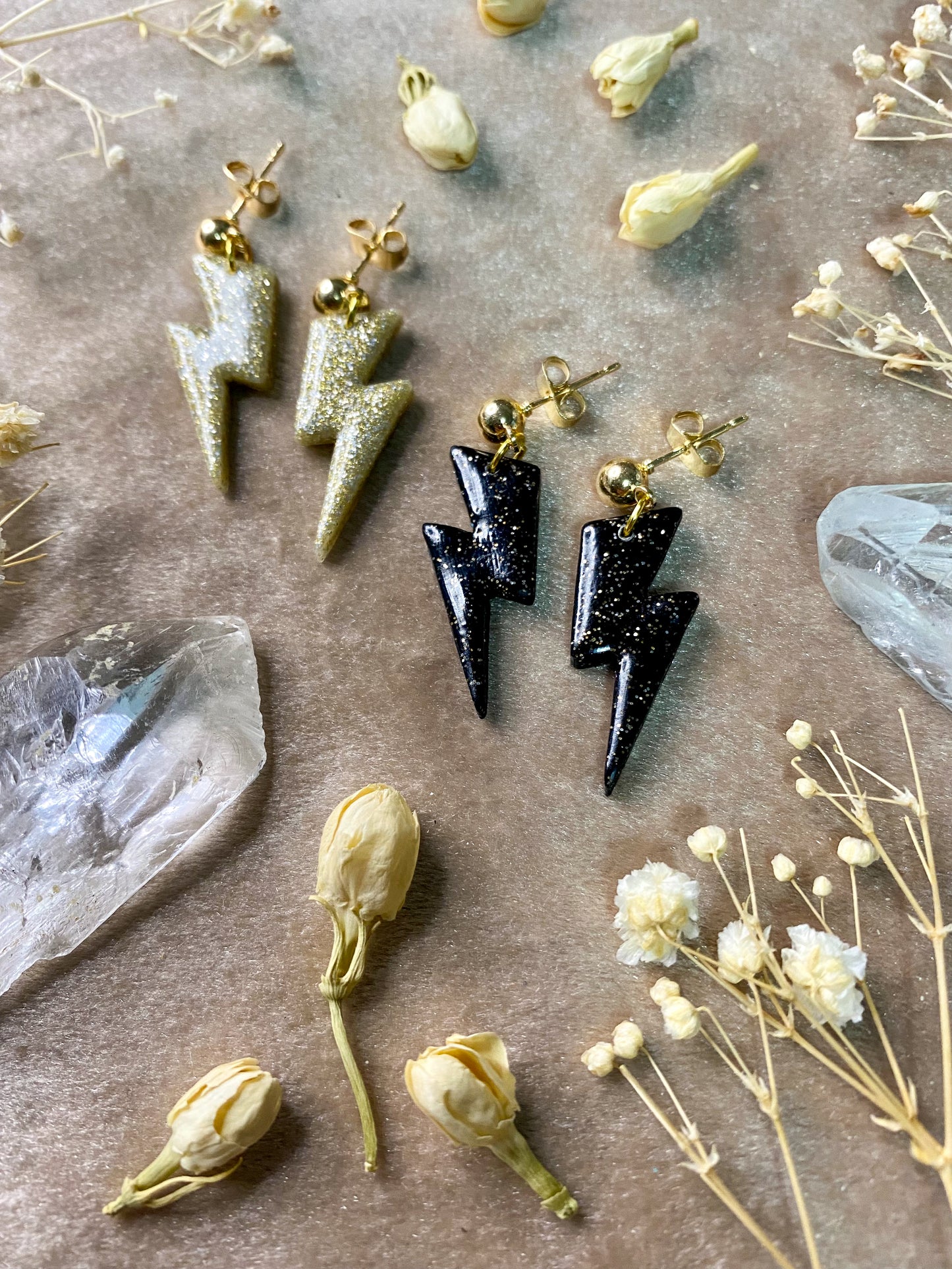 Glitter Lightning Bolt Midi Dangle Earrings