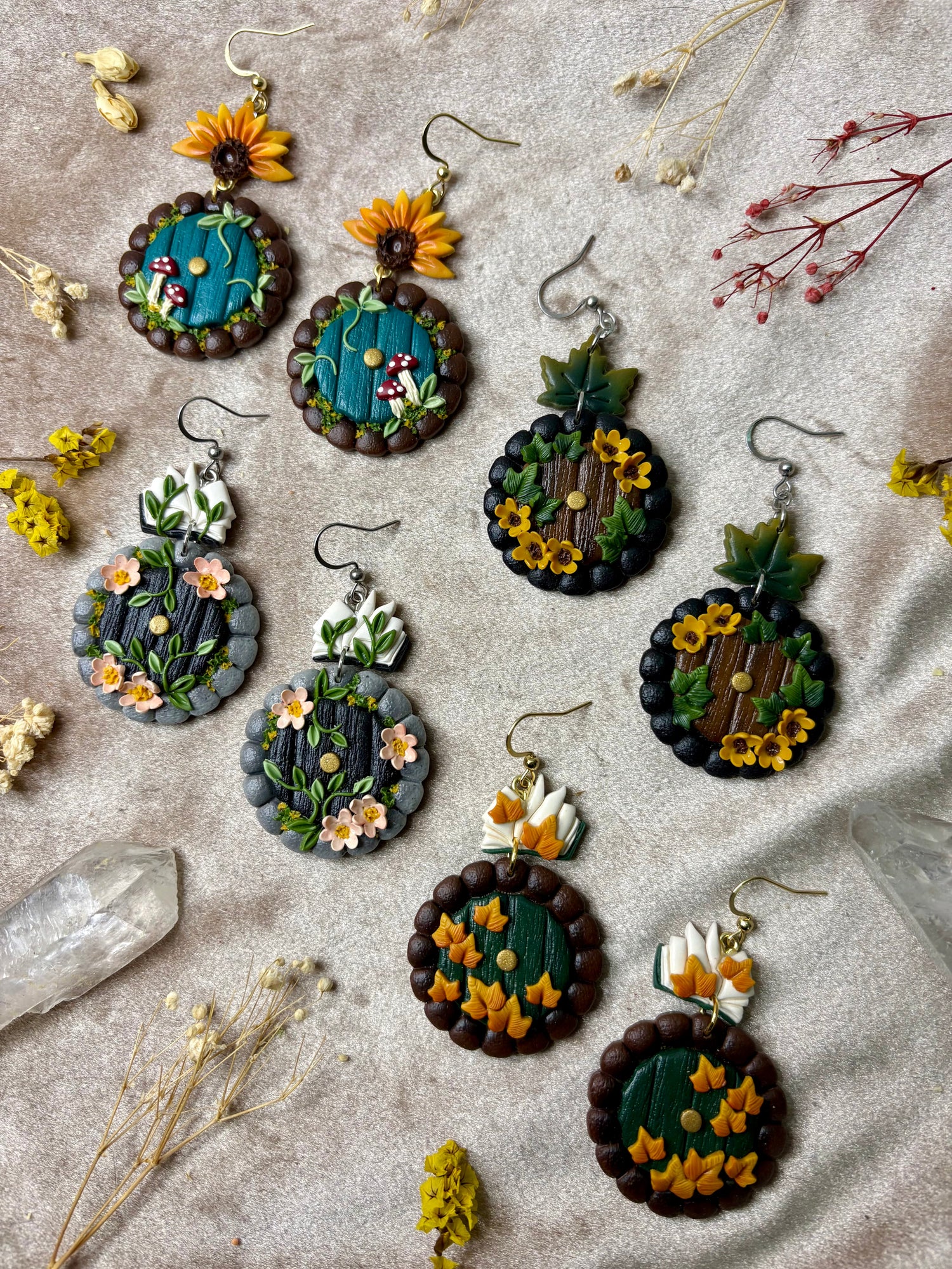 polymer clay fox and mushroom dangle earrings