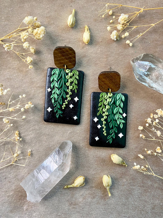 polymer clay leaves and stars dangle earrings