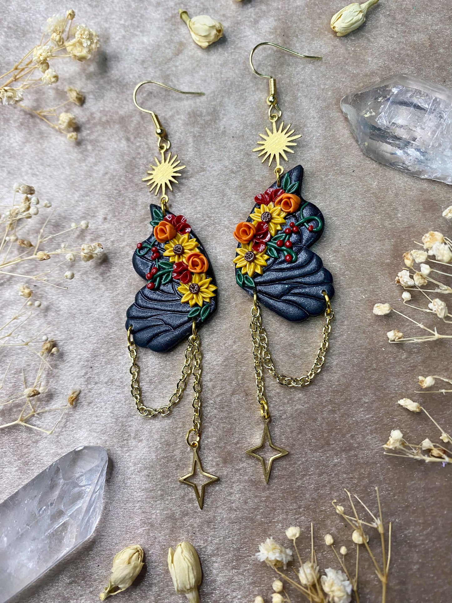 Sunflower Medley Butterfly Wing Earrings