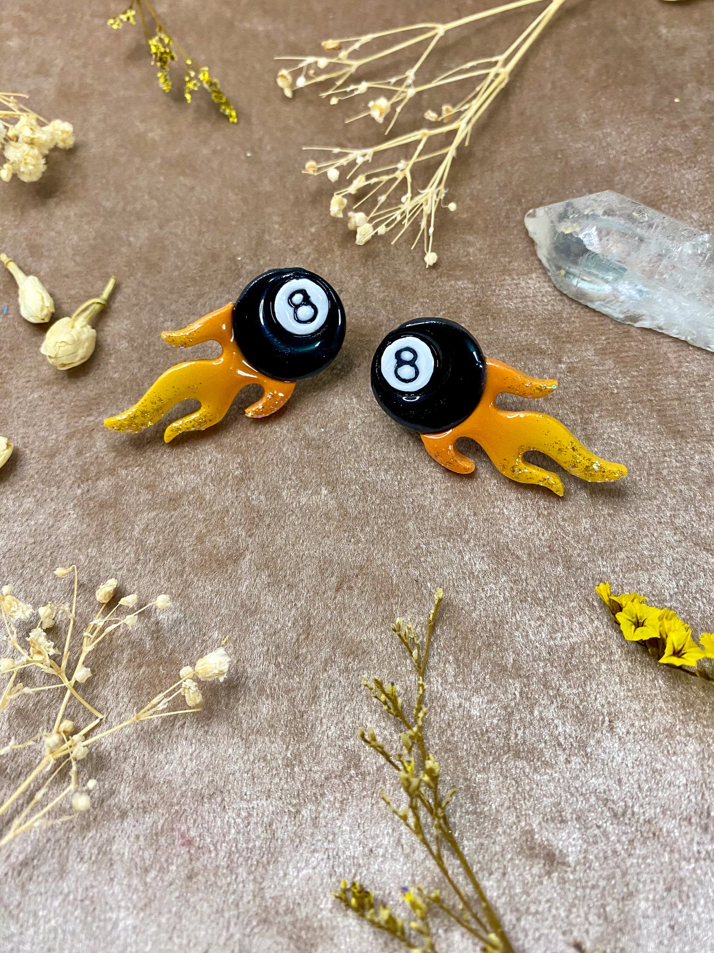 Flaming 8-Ball Stud Earrings