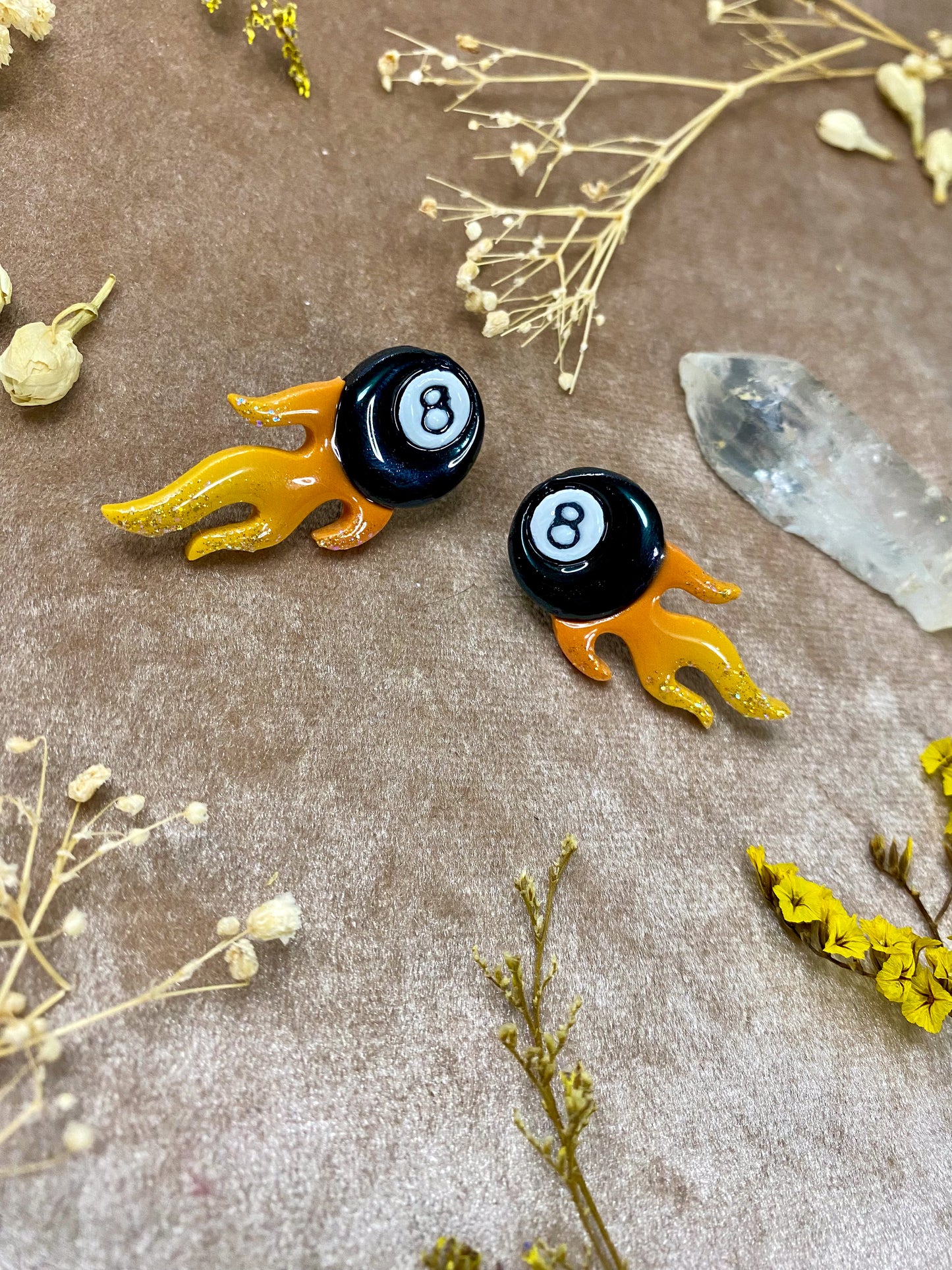 Flaming 8-Ball Stud Earrings