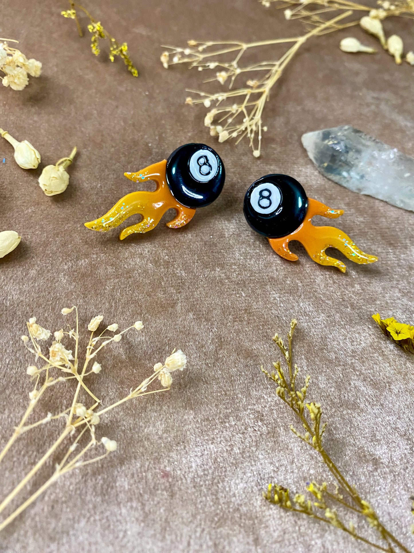 Flaming 8-Ball Stud Earrings