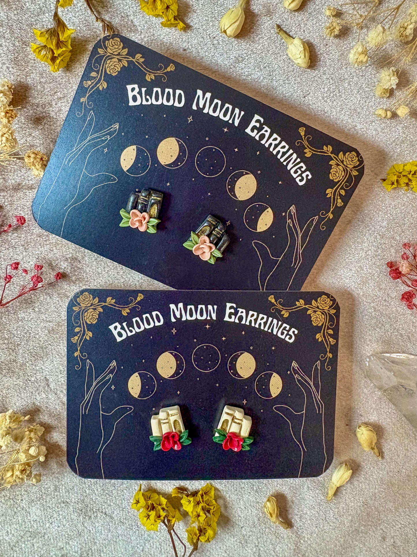 Floral Book Stack Stud Earrings
