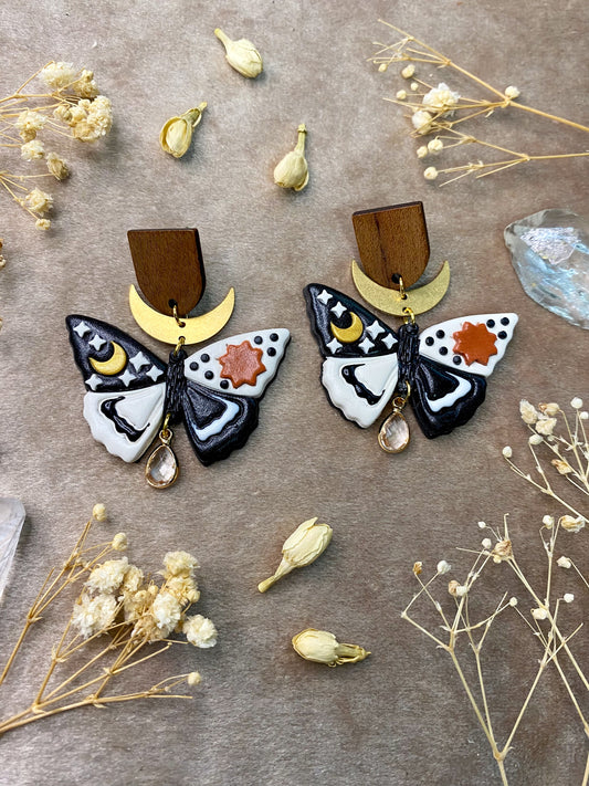 polymer clay yin and yang butterfly dangle earrings