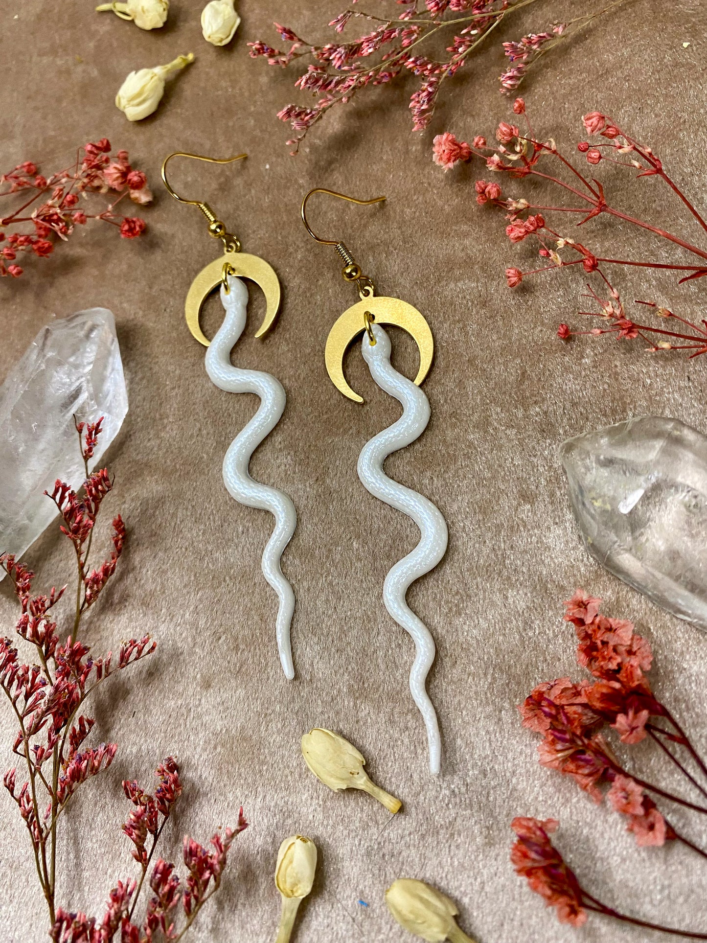 Slithering Snake Earrings (White)