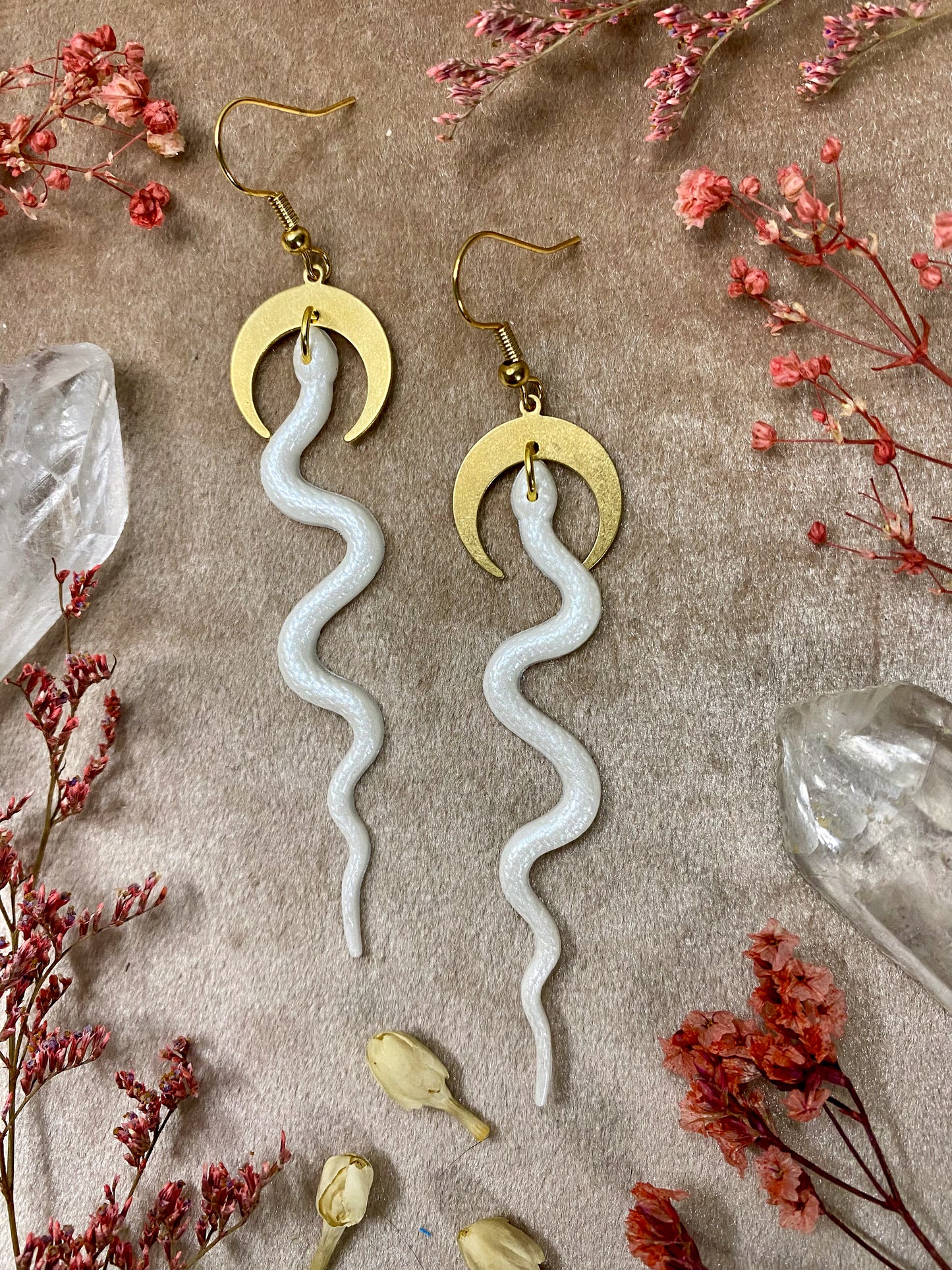 Slithering Snake Earrings (White)