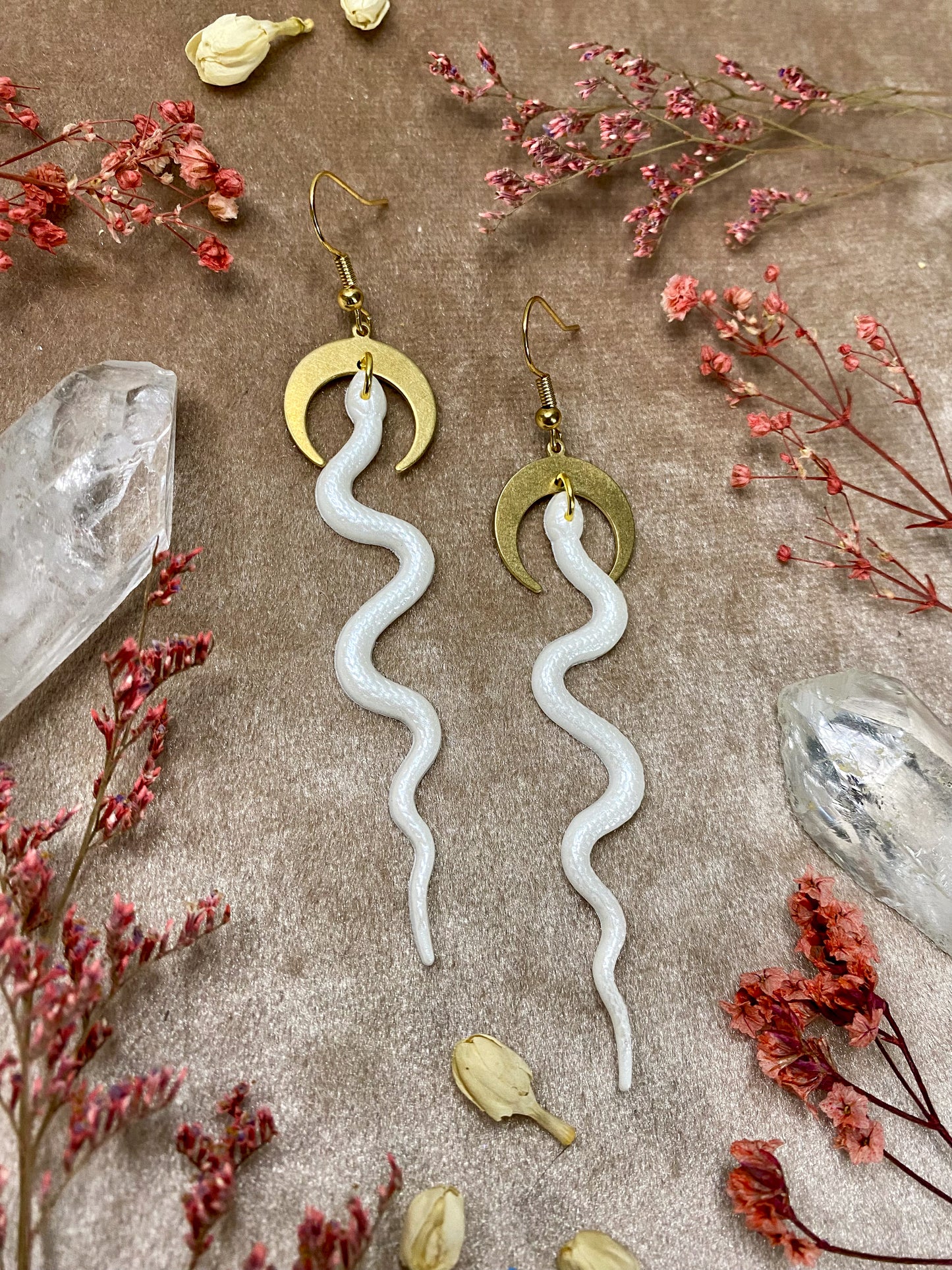 Slithering Snake Earrings (White)