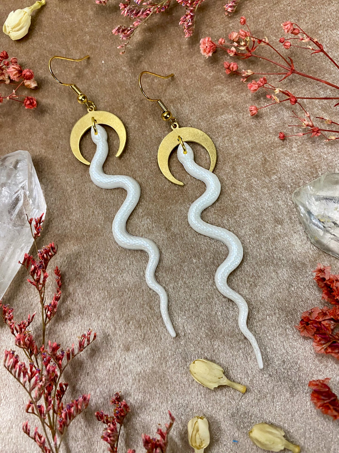 Slithering Snake Earrings (White)