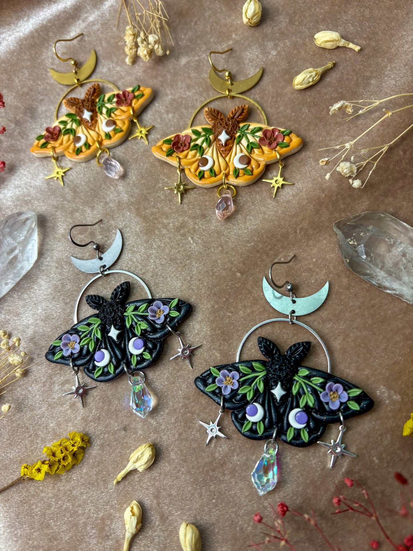 Floral Moth Earrings