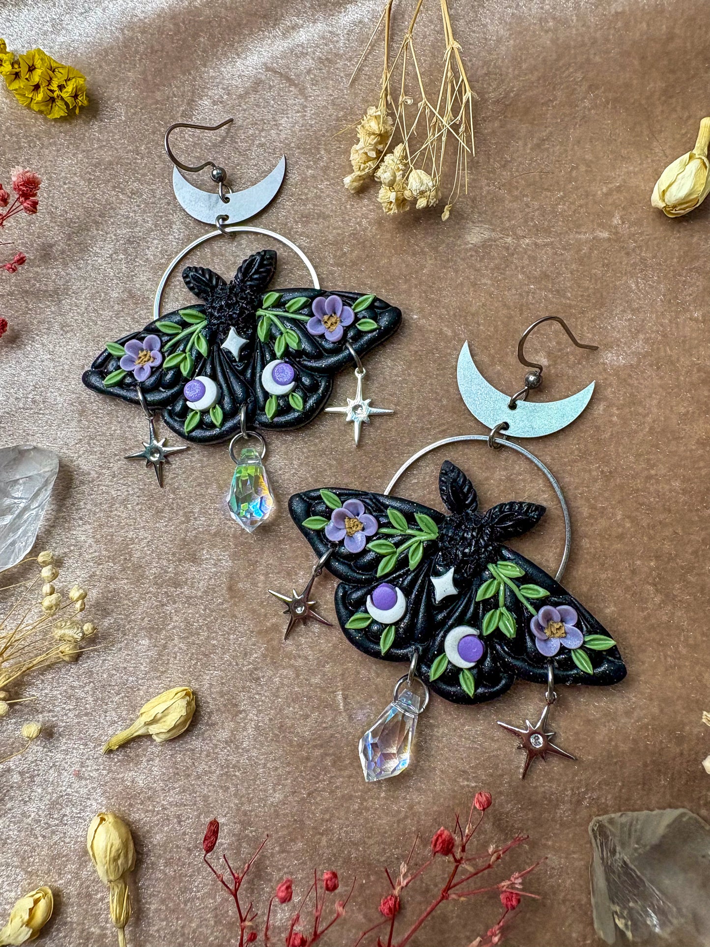 Floral Moth Earrings