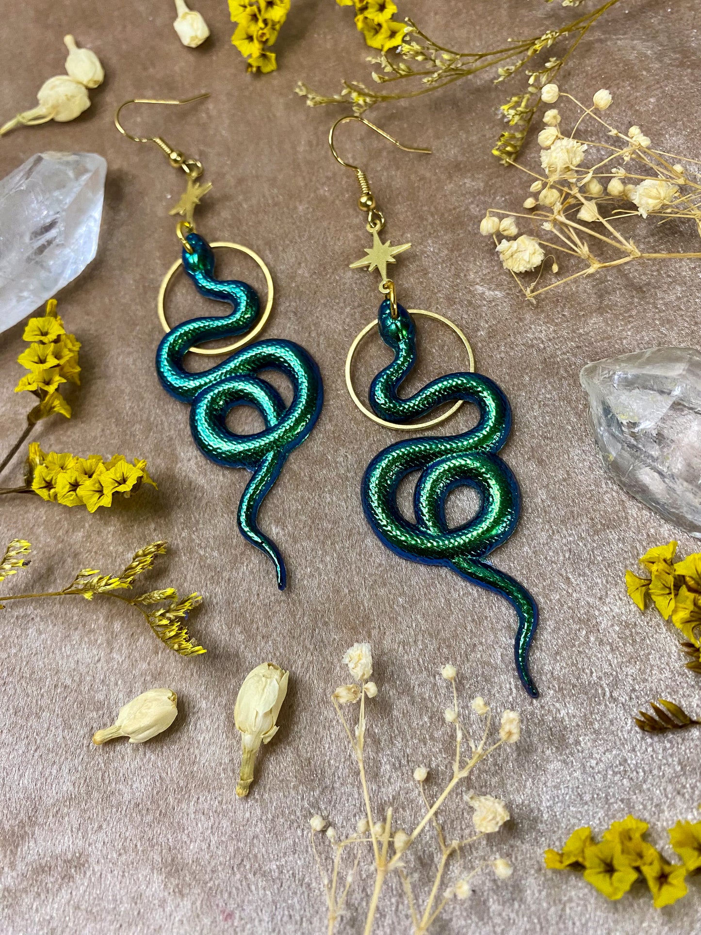 Green Coil Snake Earrings