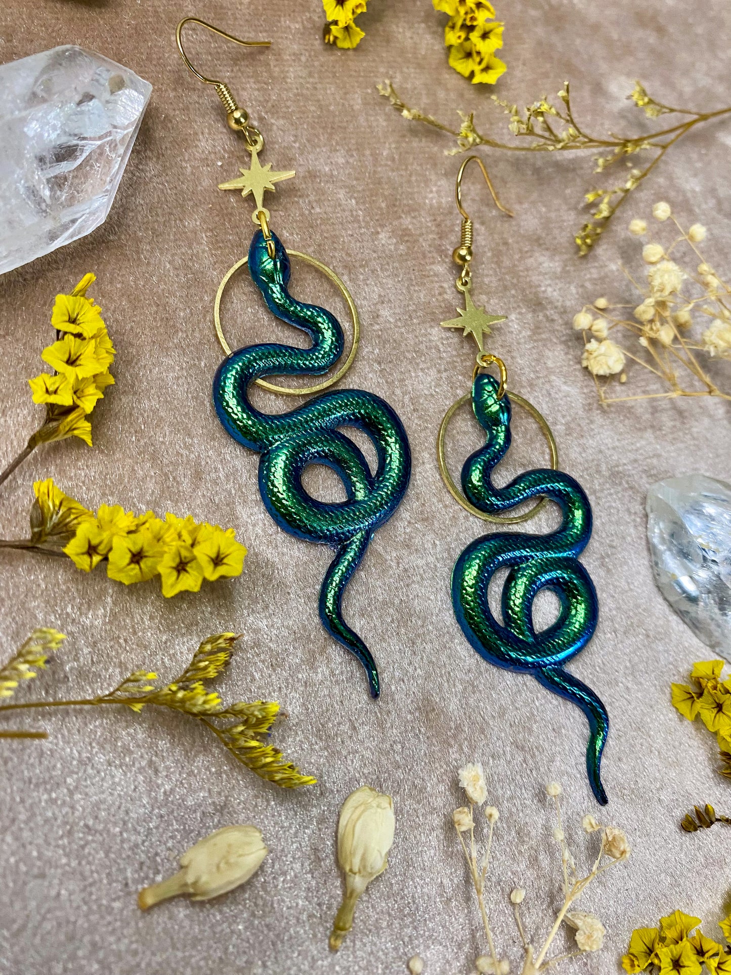 Green Coil Snake Earrings