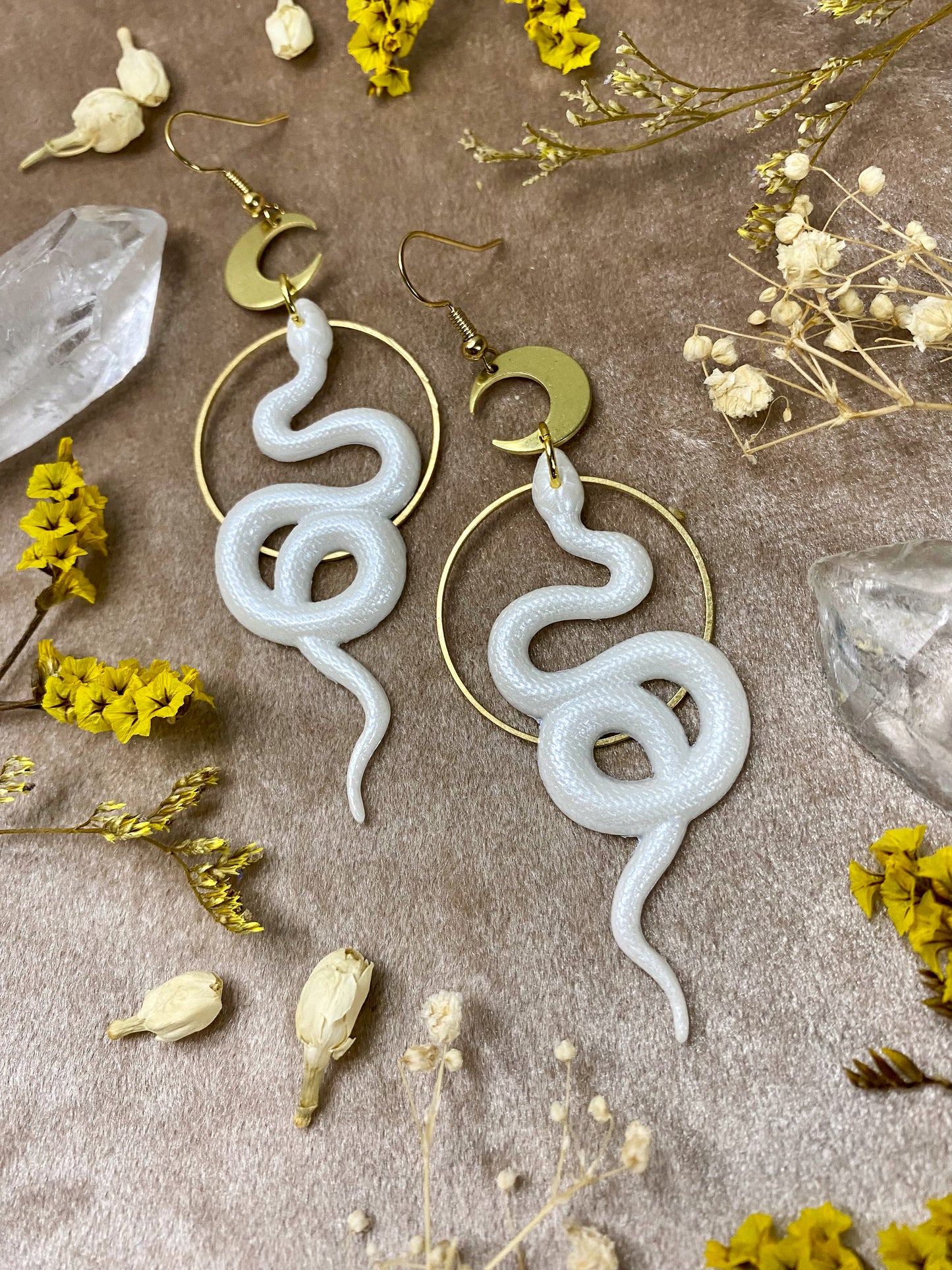 White Coil Snake Earrings