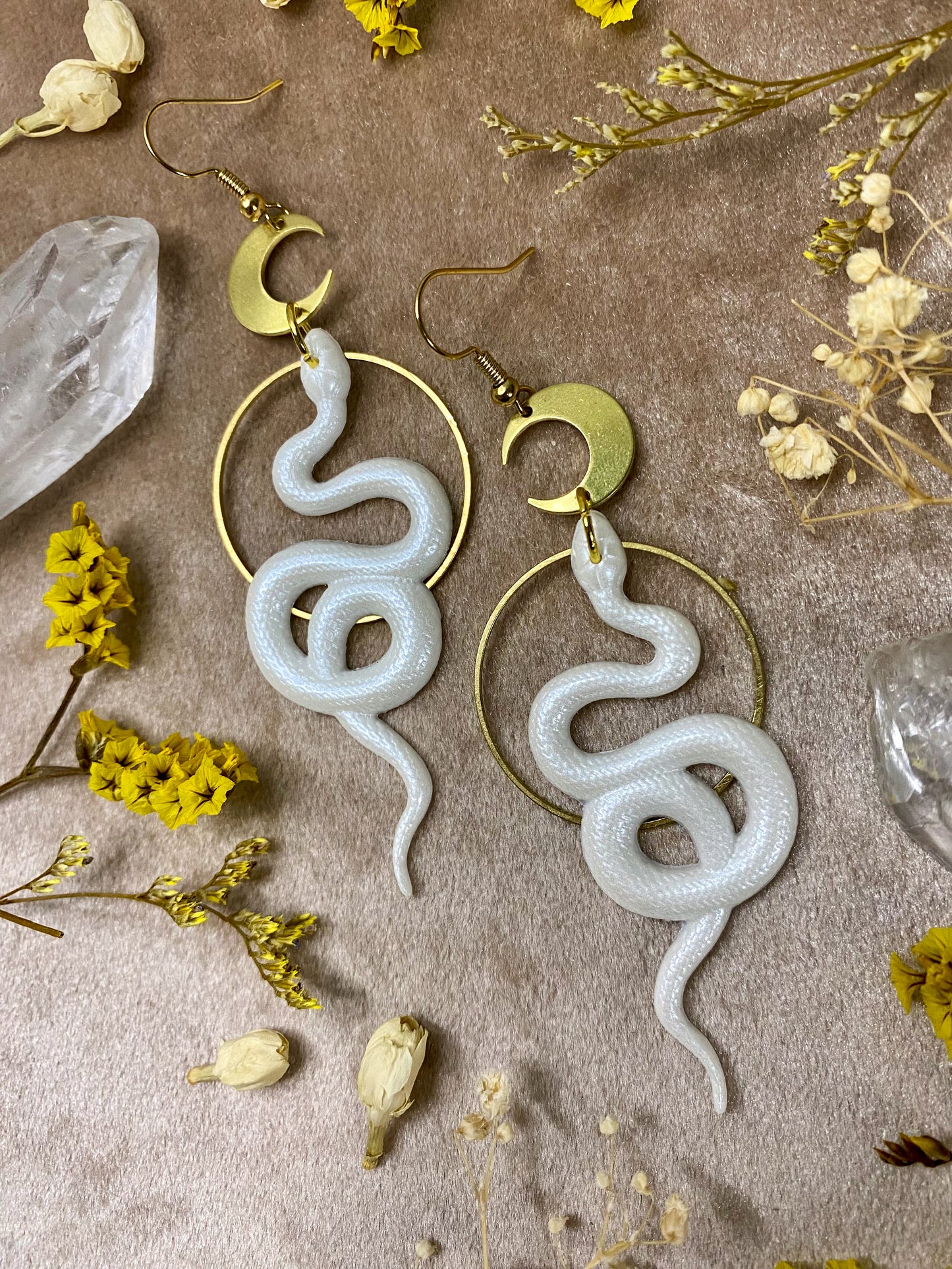 White Coil Snake Earrings