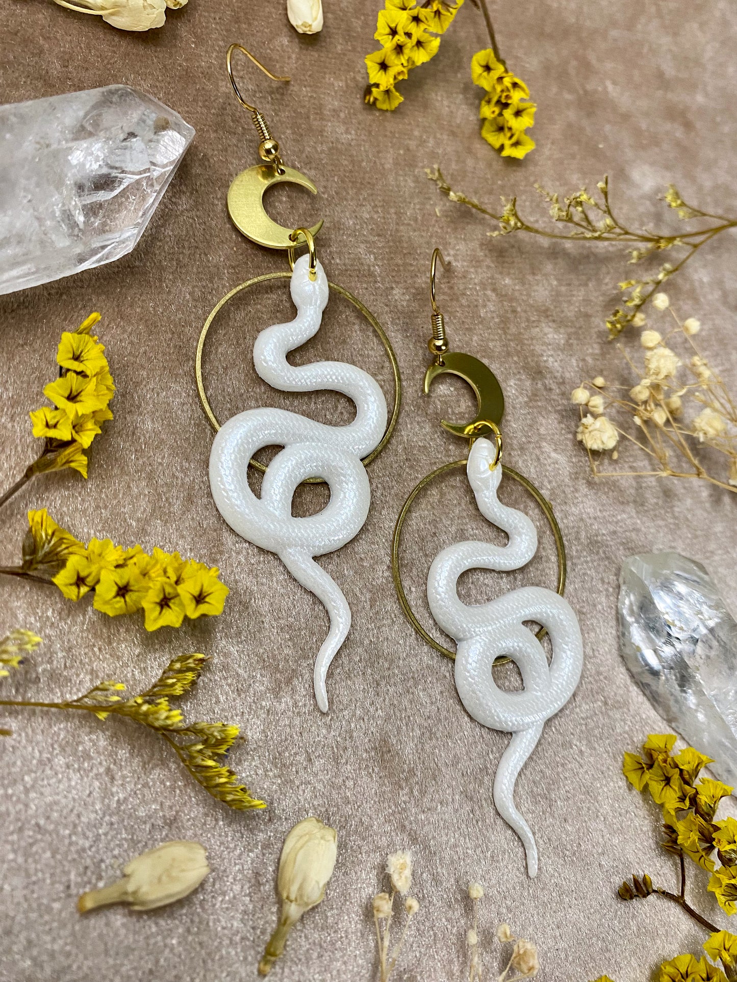 White Coil Snake Earrings