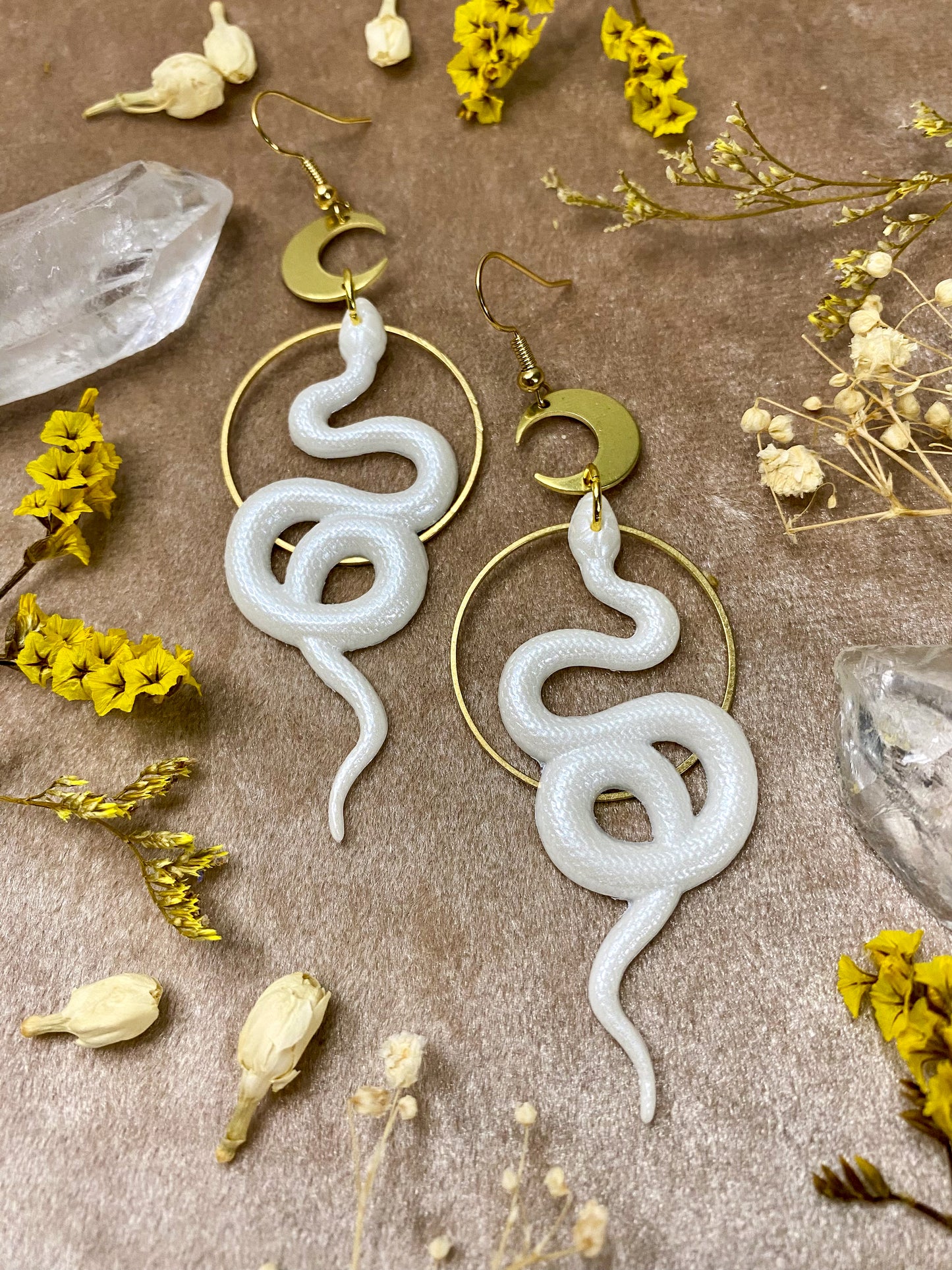 White Coil Snake Earrings