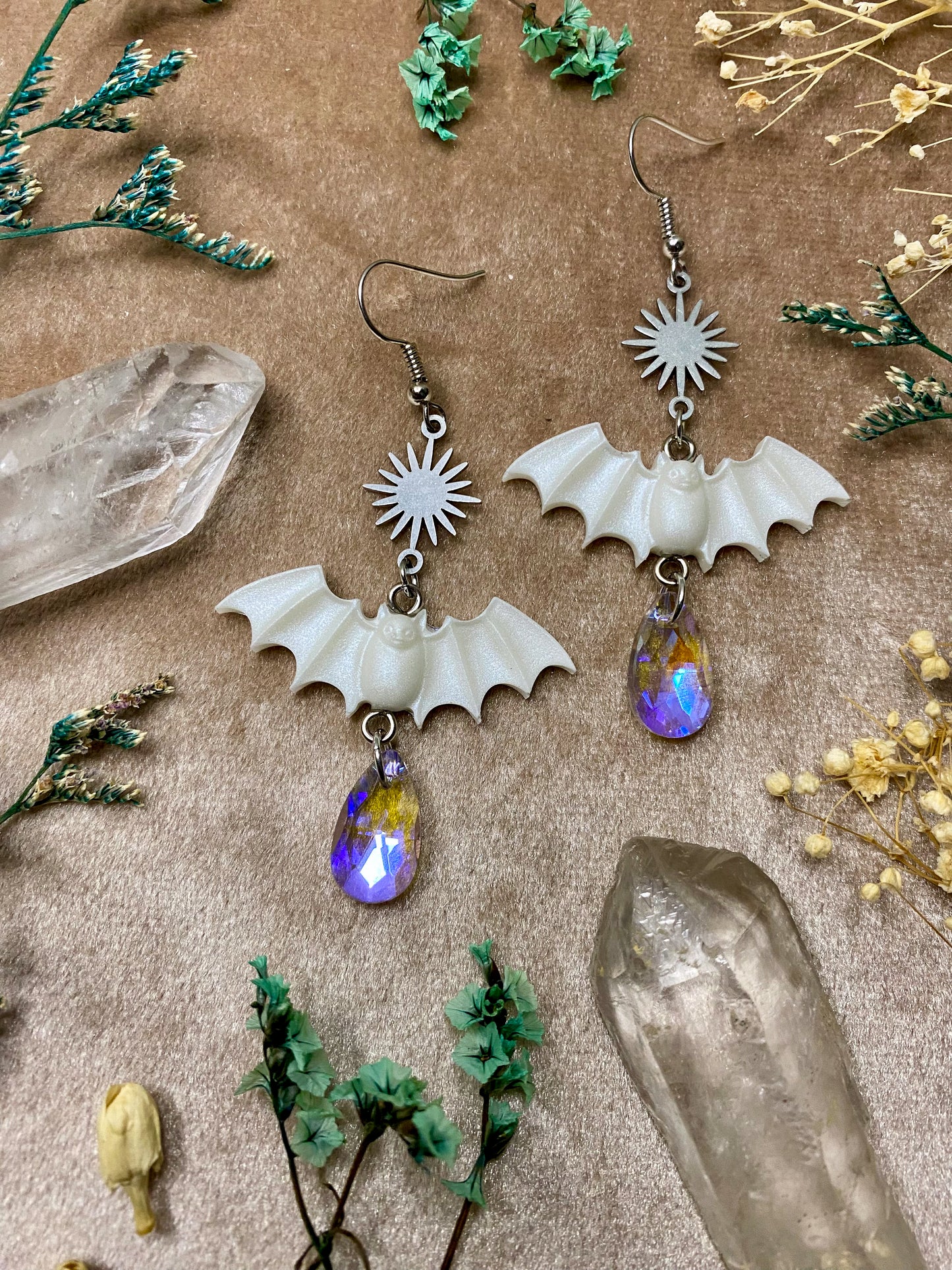 Small White Bat Earrings