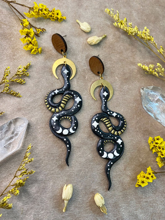 Starry Moon Snake Earrings