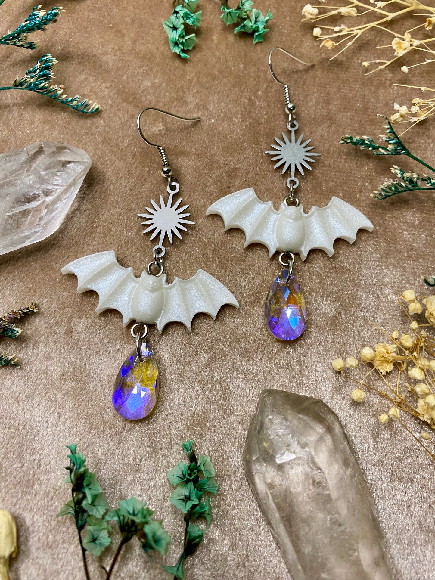 Small White Bat Earrings